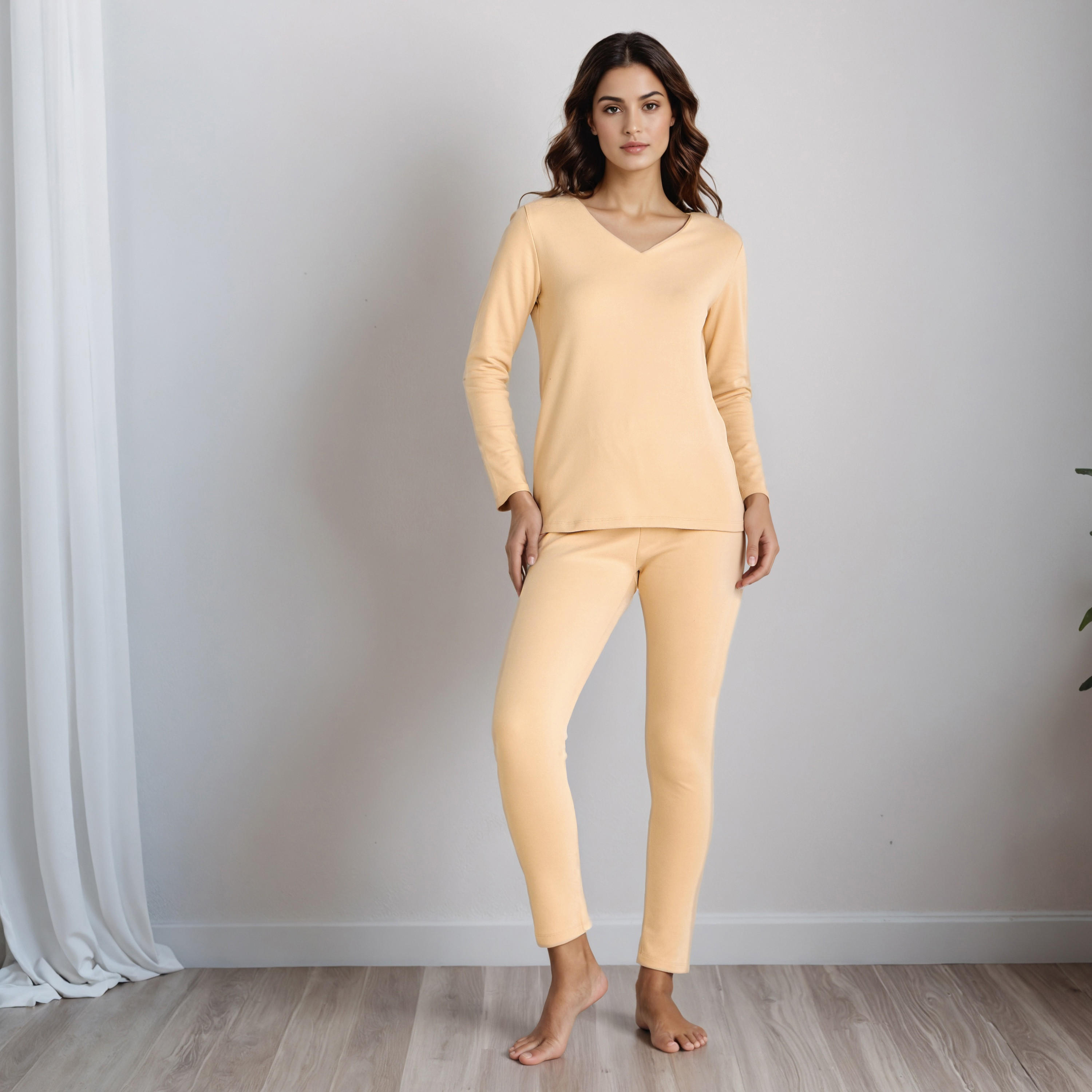طقم بيجاما حراري تيشيرت وبنطلون ليقنز-women-clothing-nightwear-pyjamas-longsets-image-1