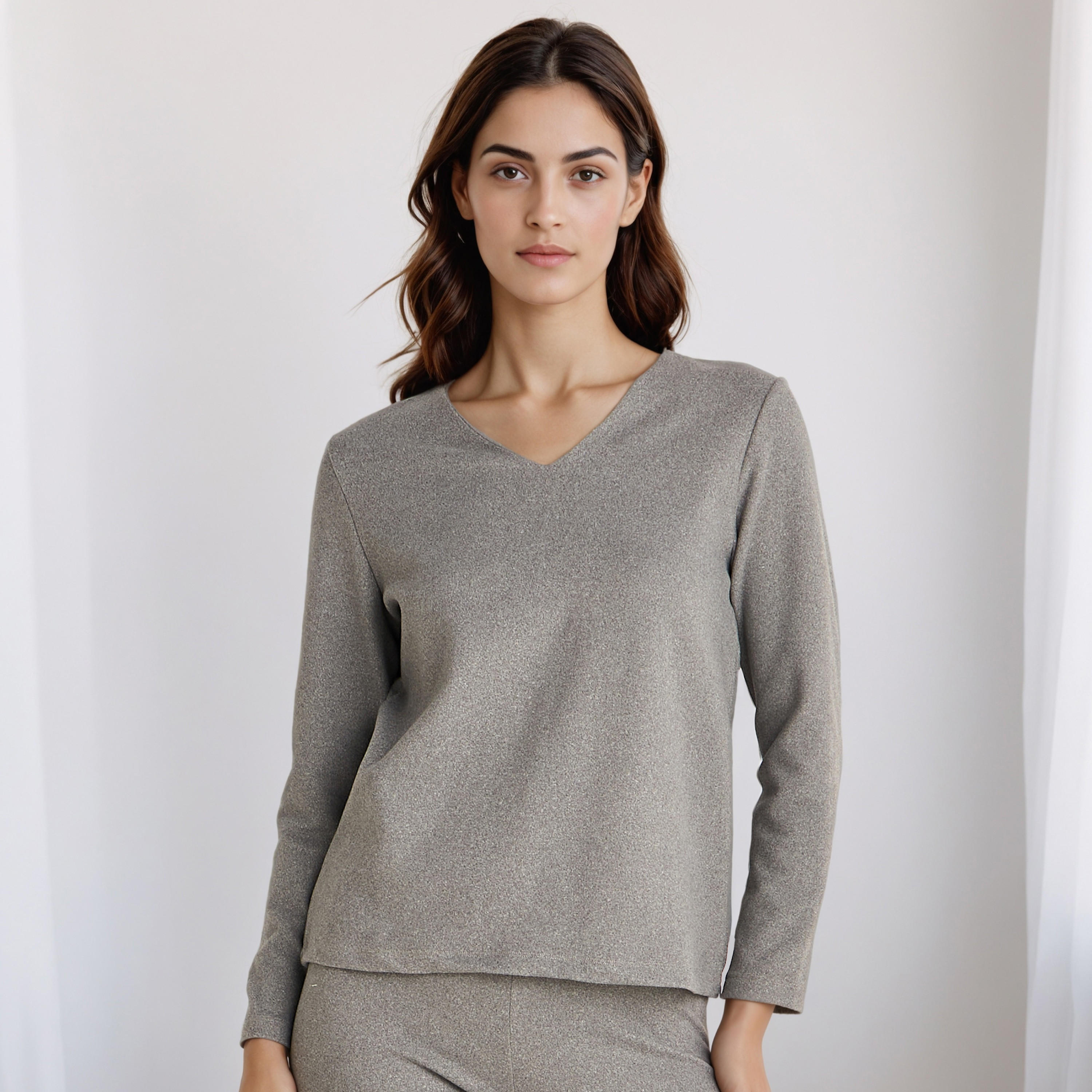 طقم بيجاما حراري تيشيرت وبنطلون ليقنز-women-clothing-nightwear-pyjamas-longsets-image-2
