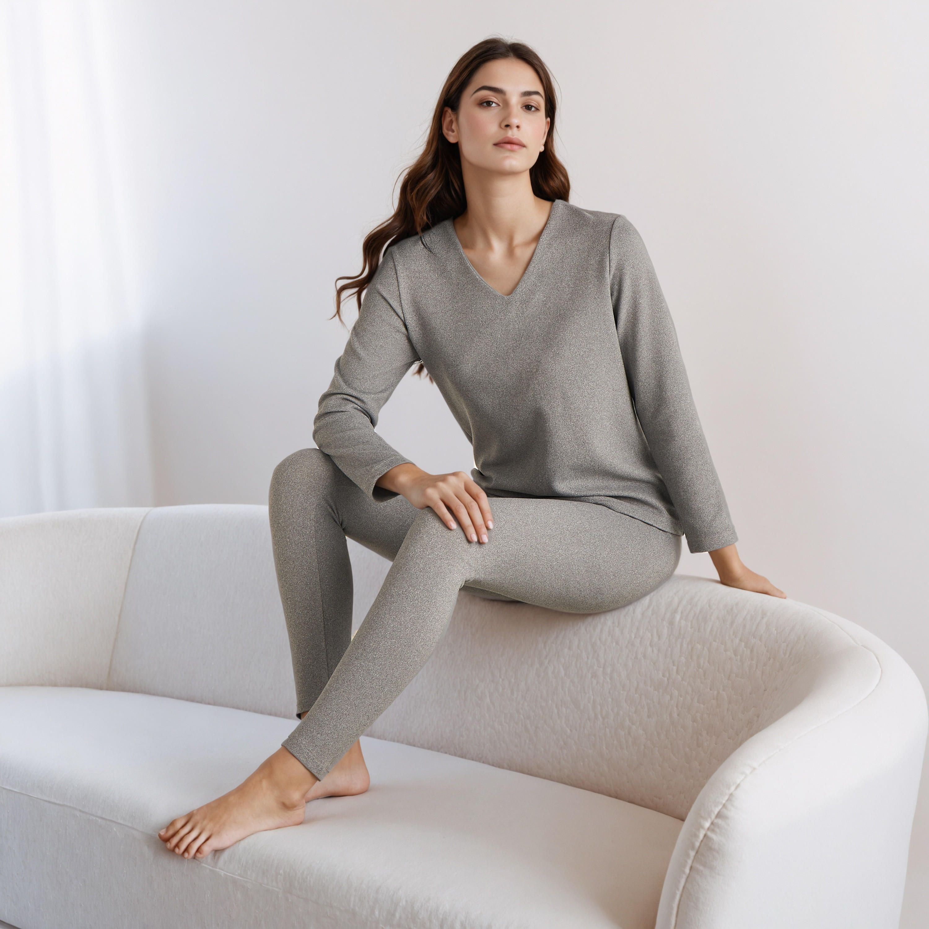 طقم بيجاما حراري تيشيرت وبنطلون ليقنز-women-clothing-nightwear-pyjamas-longsets-image-8