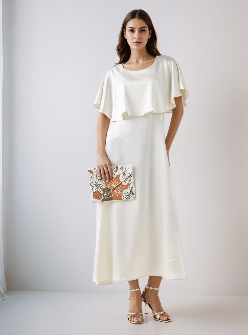A-Line Maxi Polyester Dress with Cape Overlay Detail-women-clothing-dresses-image-1