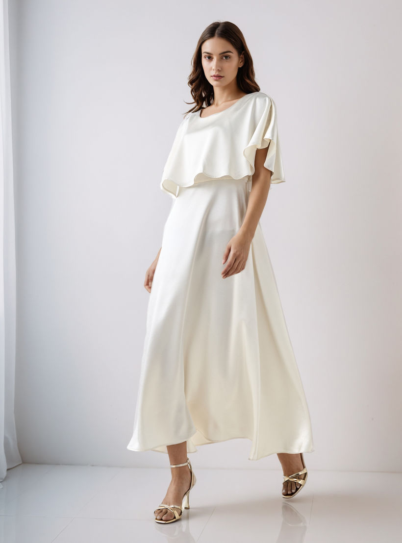 A-Line Maxi Polyester Dress with Cape Overlay Detail-women-clothing-dresses-image-2