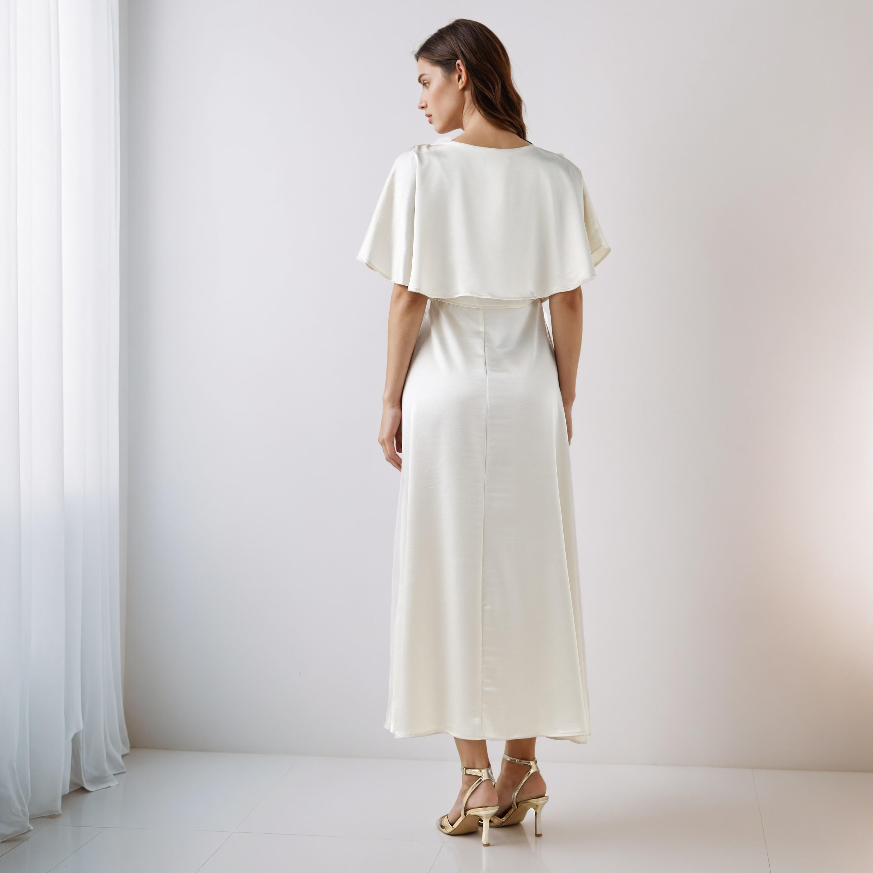 A-Line Maxi Polyester Dress with Cape Overlay Detail-women-clothing-dresses-image-3
