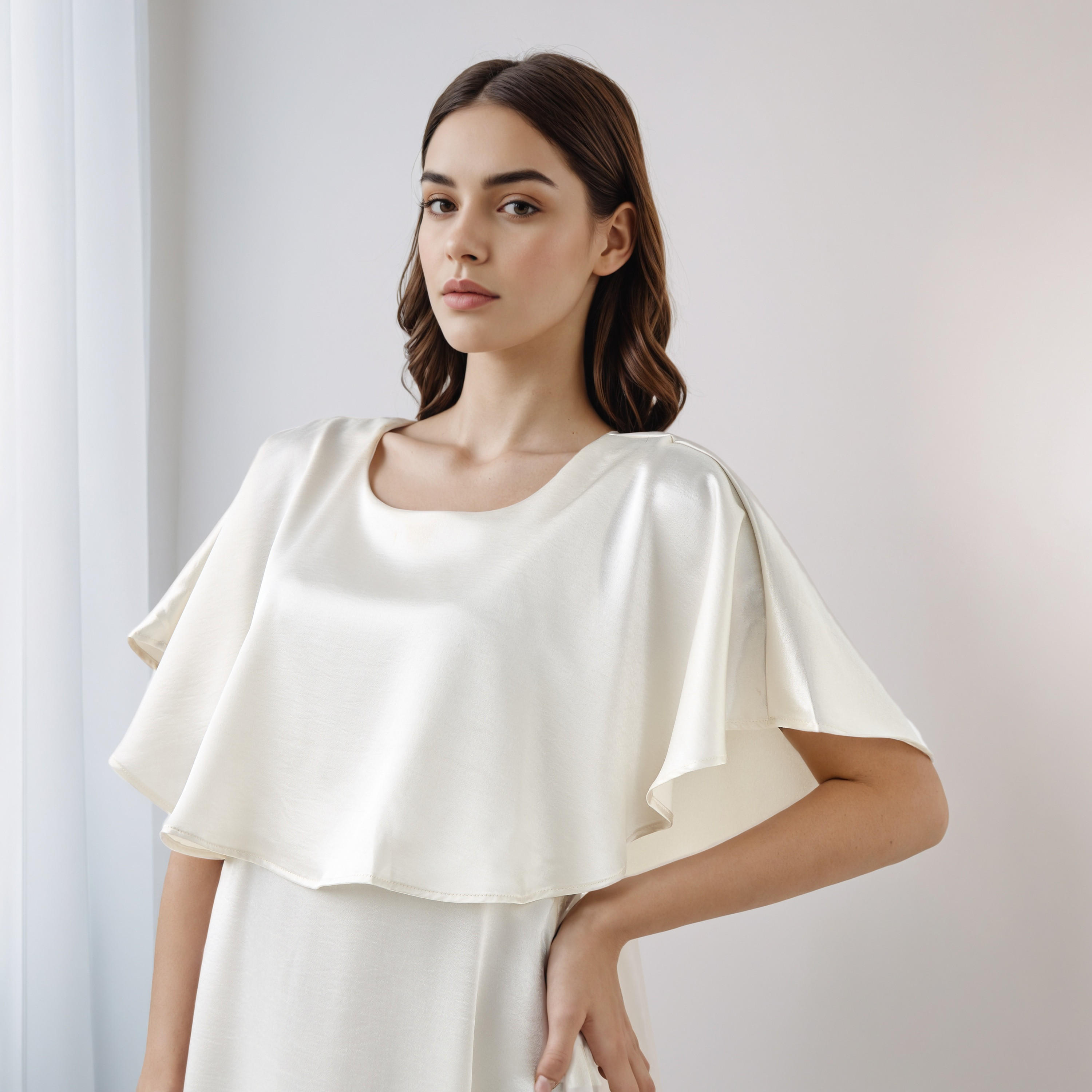 A-Line Maxi Polyester Dress with Cape Overlay Detail-women-clothing-dresses-image-4
