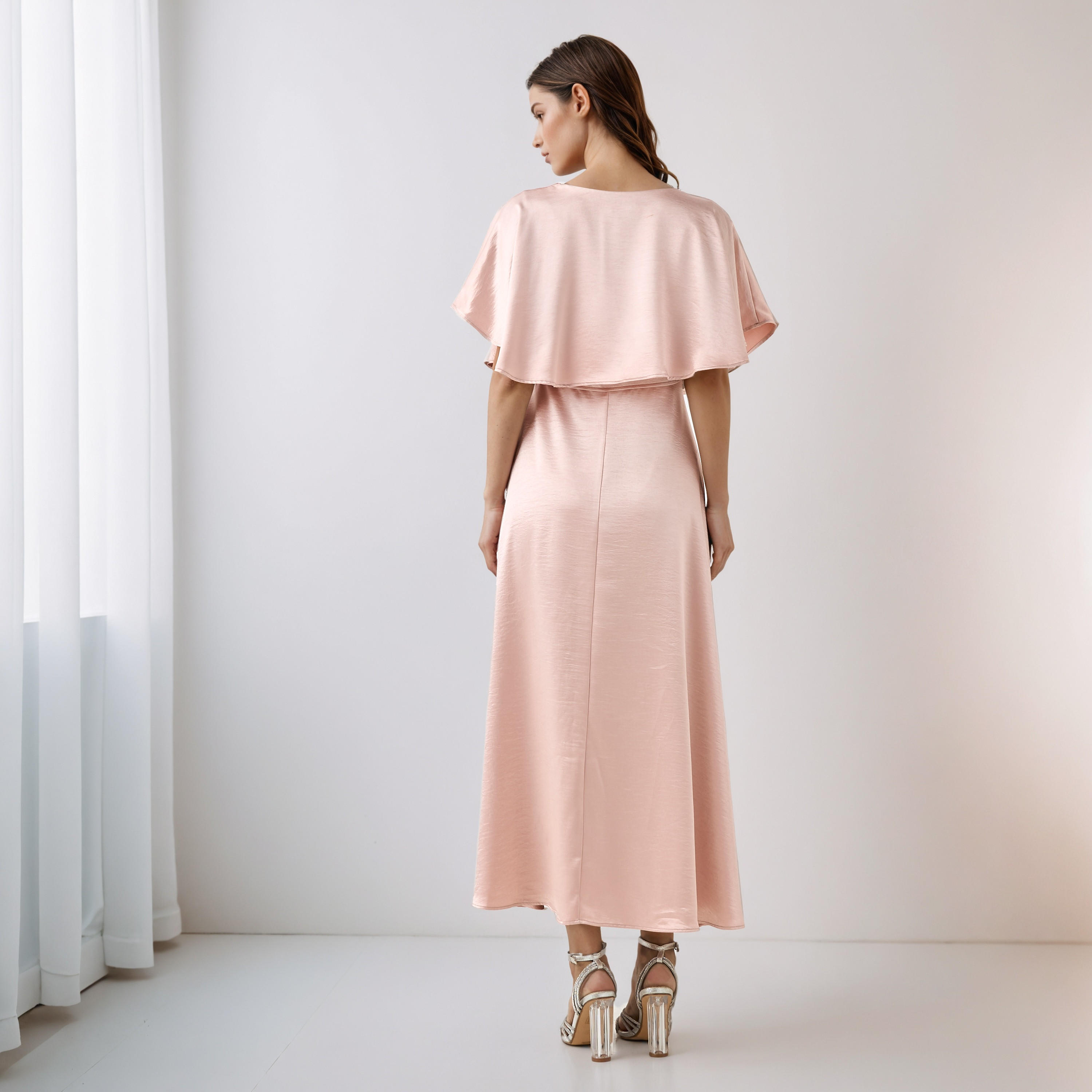 A-Line Maxi Polyester Dress with Cape Overlay Detail-women-clothing-dresses-image-3