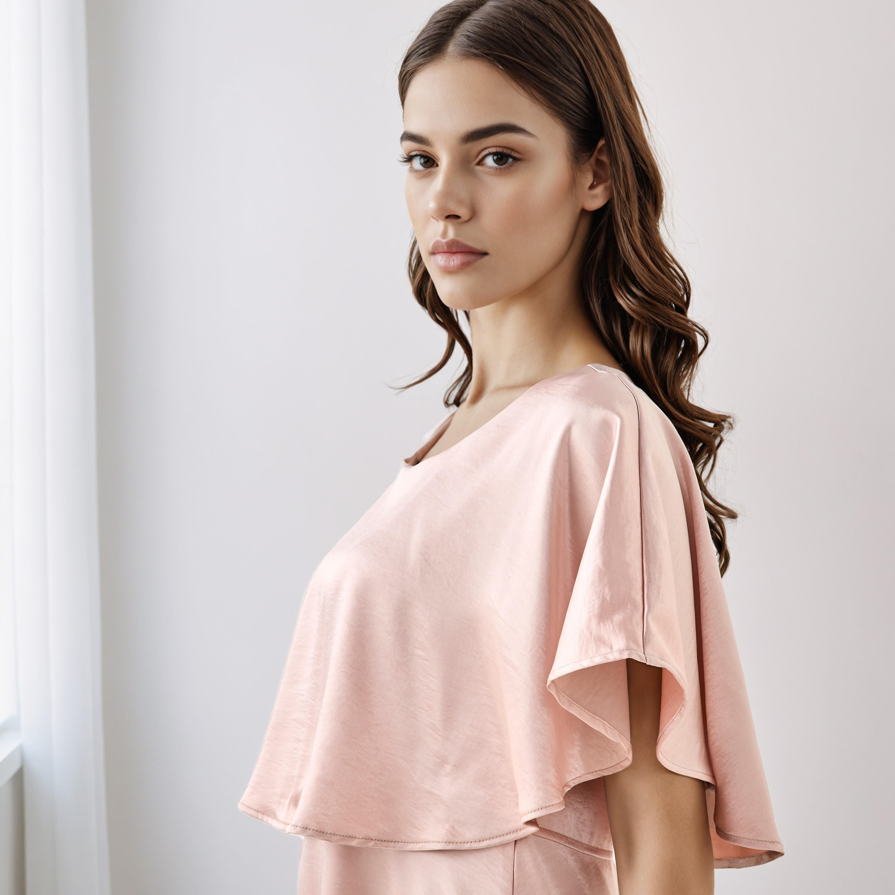 A-Line Maxi Polyester Dress with Cape Overlay Detail-women-clothing-dresses-image-4
