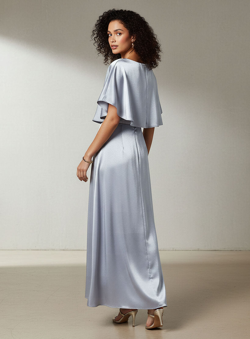 A-Line Maxi Polyester Dress with Cape Overlay Detail-women-clothing-dresses-image-3