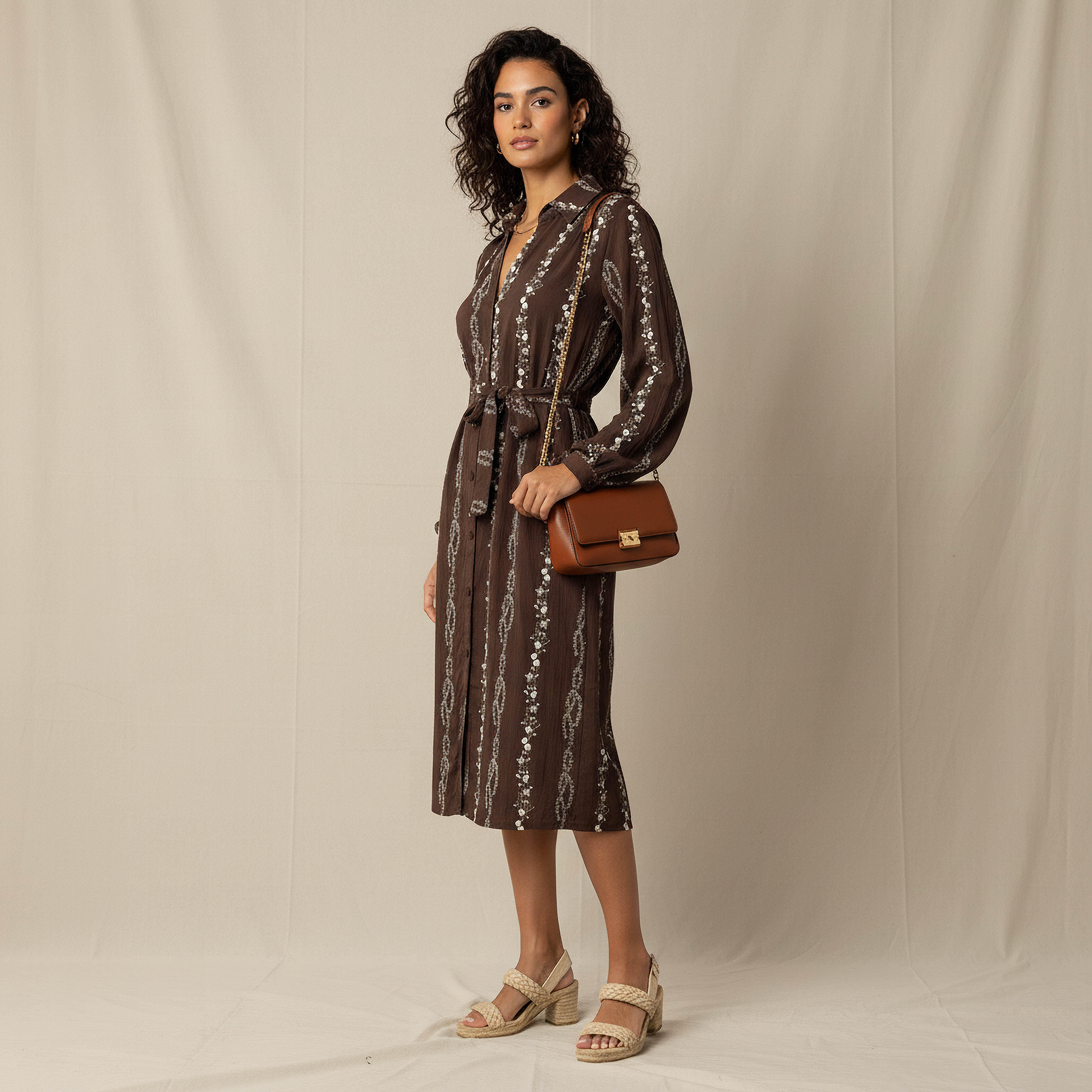 Knee Length Shirt Belted Dress with Floral Embroidery-women-clothing-dresses-image-2
