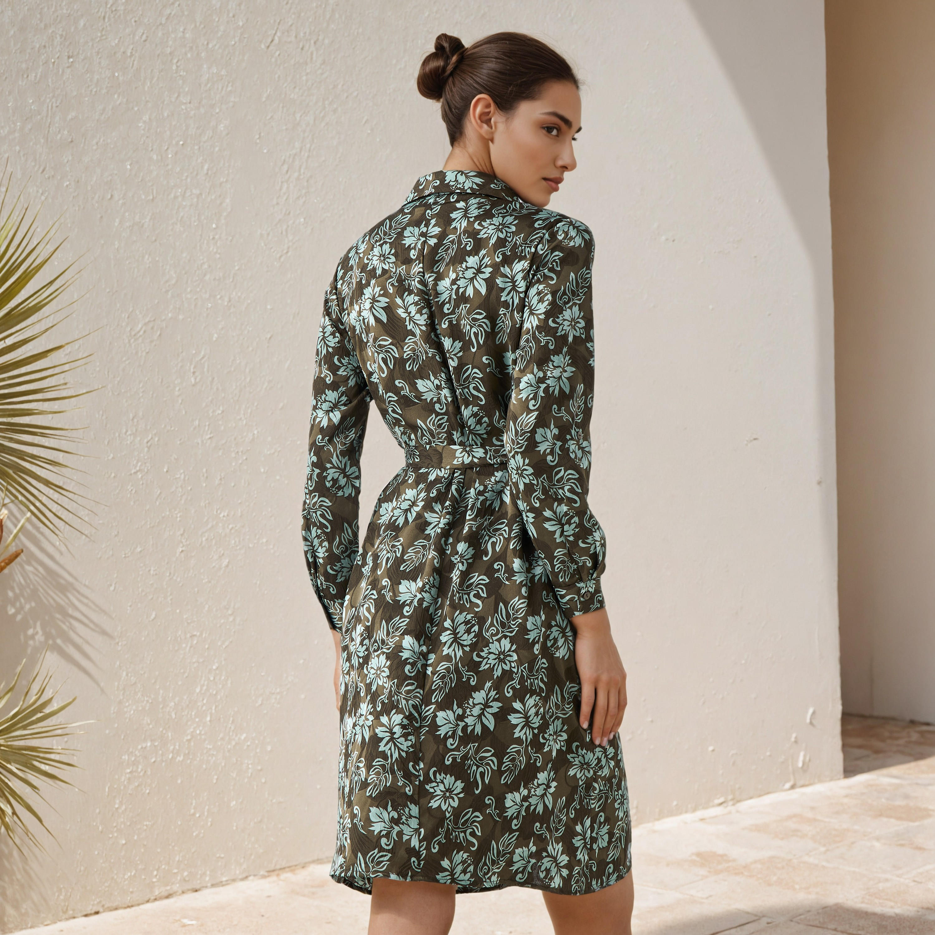 فستان قميص بطول الركبة وبحزام وطبعات زهرية-women-clothing-dresses-image-3