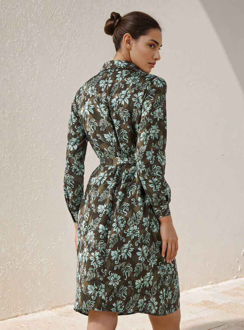 فستان قميص بطول الركبة وبحزام وطبعات زهرية-women-clothing-dresses-image-4