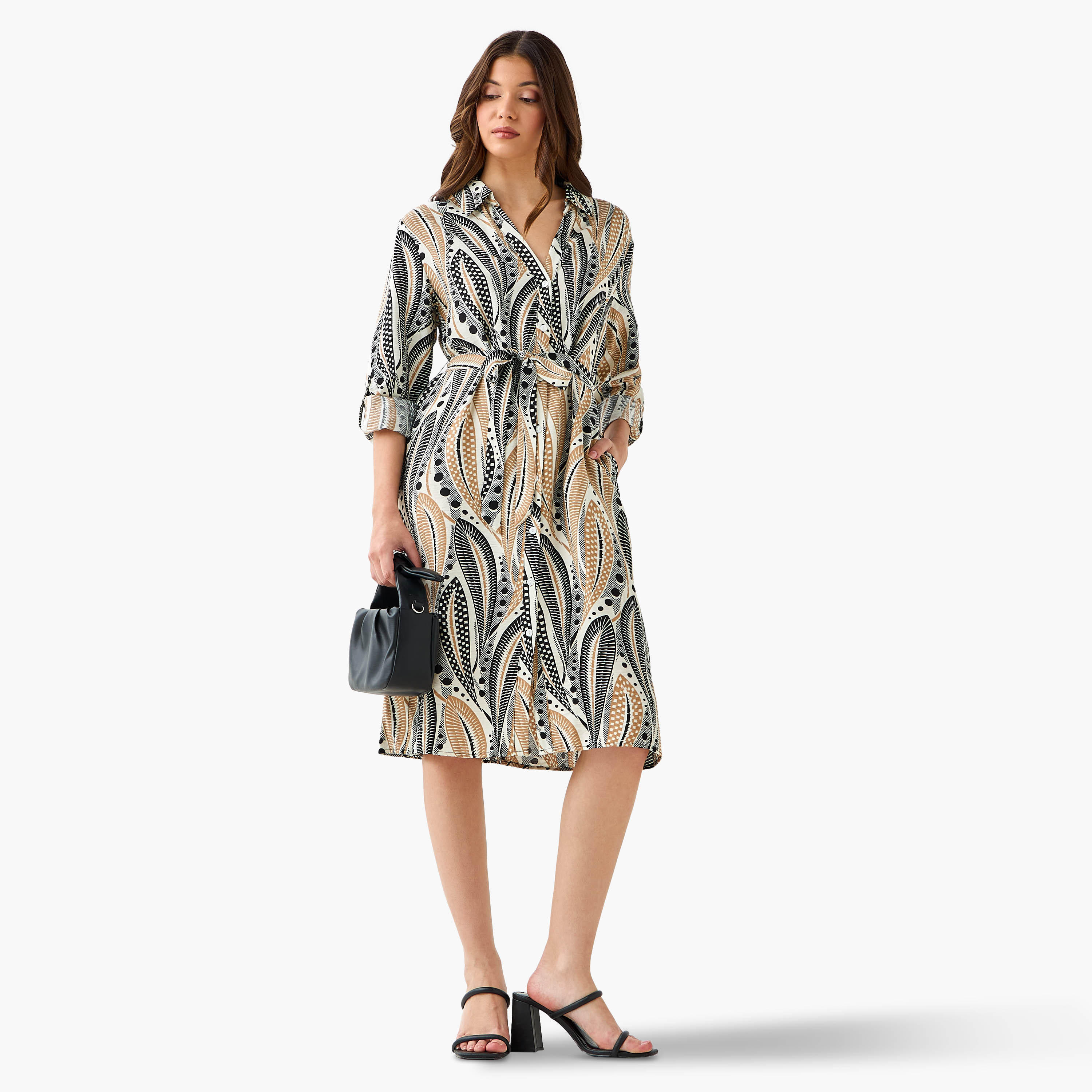 فستان قميص طول الركبة بحزام وطبعات-women-clothing-dresses-image-4