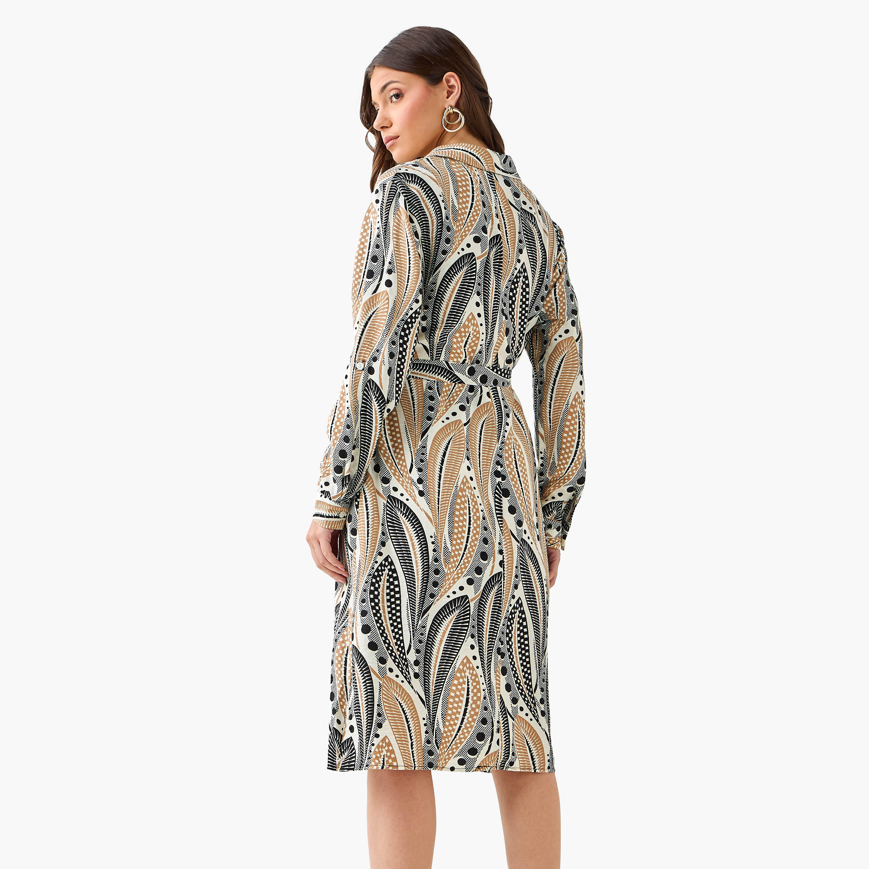 فستان قميص طول الركبة بحزام وطبعات-women-clothing-dresses-image-3