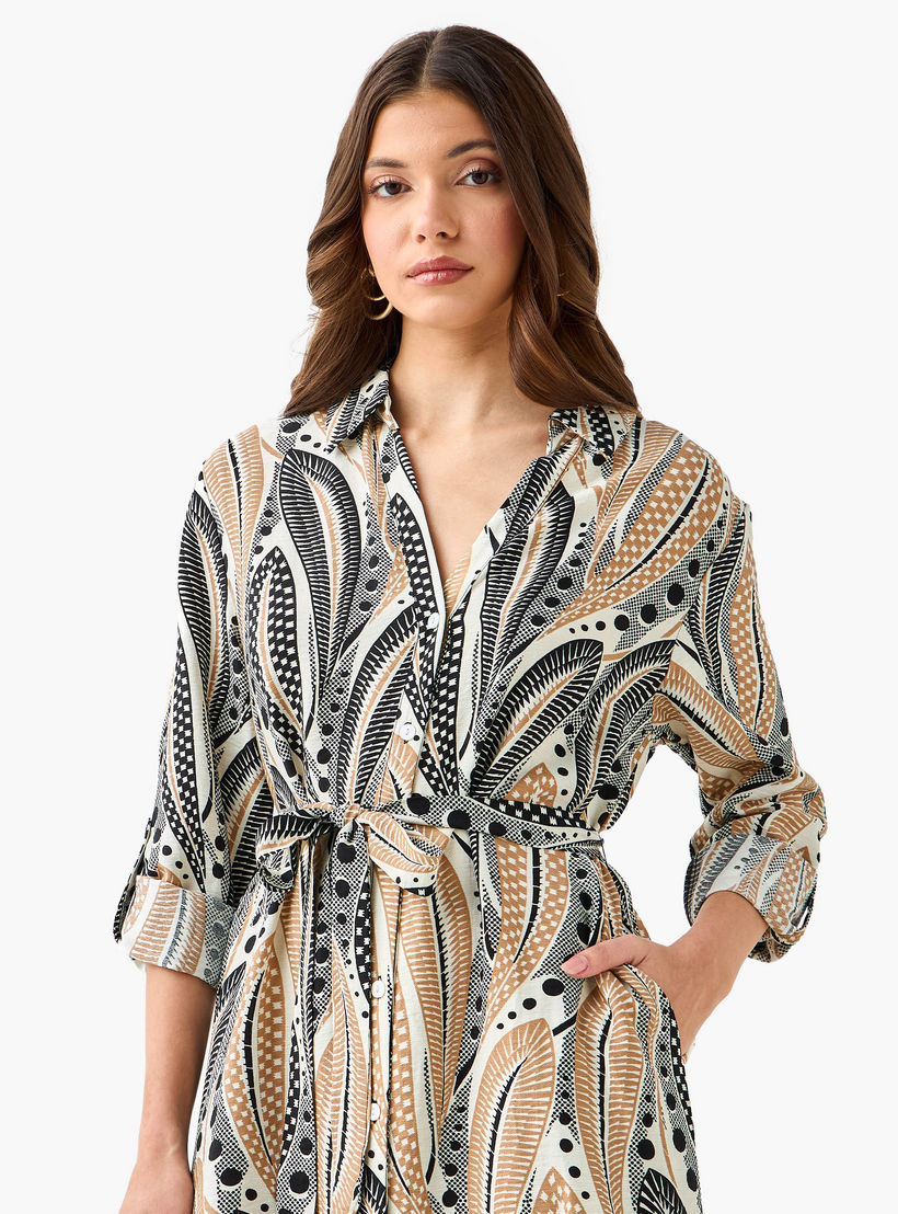 فستان قميص طول الركبة بحزام وطبعات-women-clothing-dresses-image-2