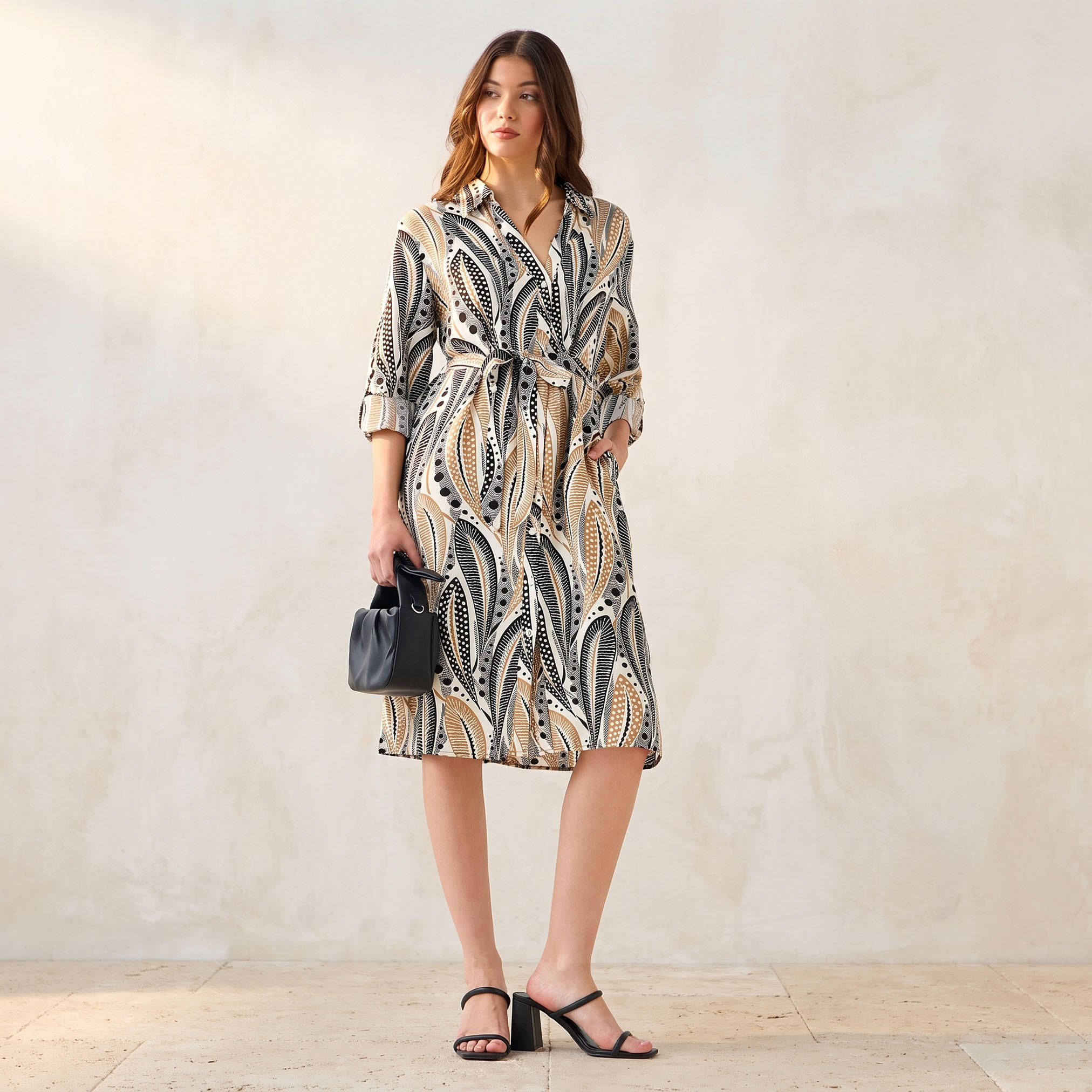فستان قميص طول الركبة بحزام وطبعات-women-clothing-dresses-image-1