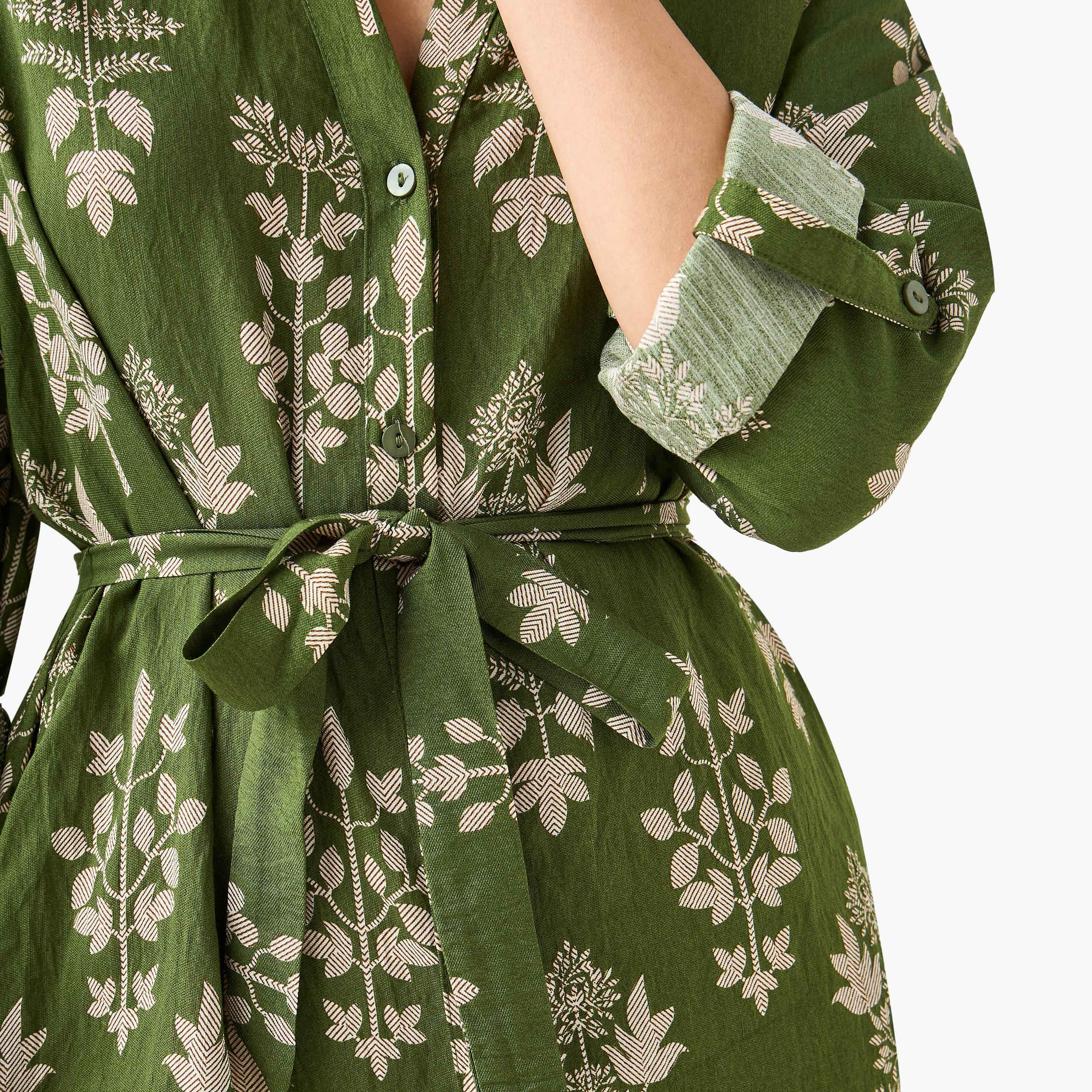 فستان قميص بطول الركبة وبحزام وطبعات زهرية-women-clothing-dresses-image-5