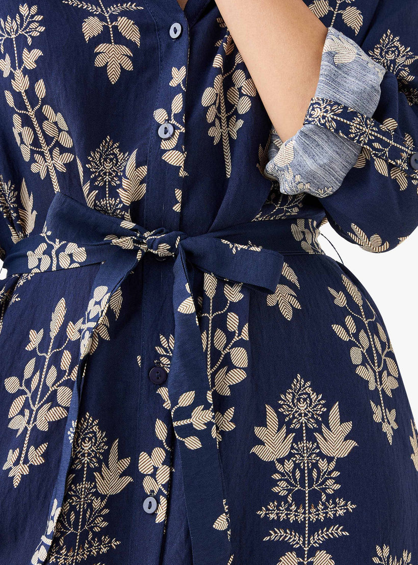 فستان قميص بطول الركبة وبحزام وطبعات زهرية-women-clothing-dresses-image-4