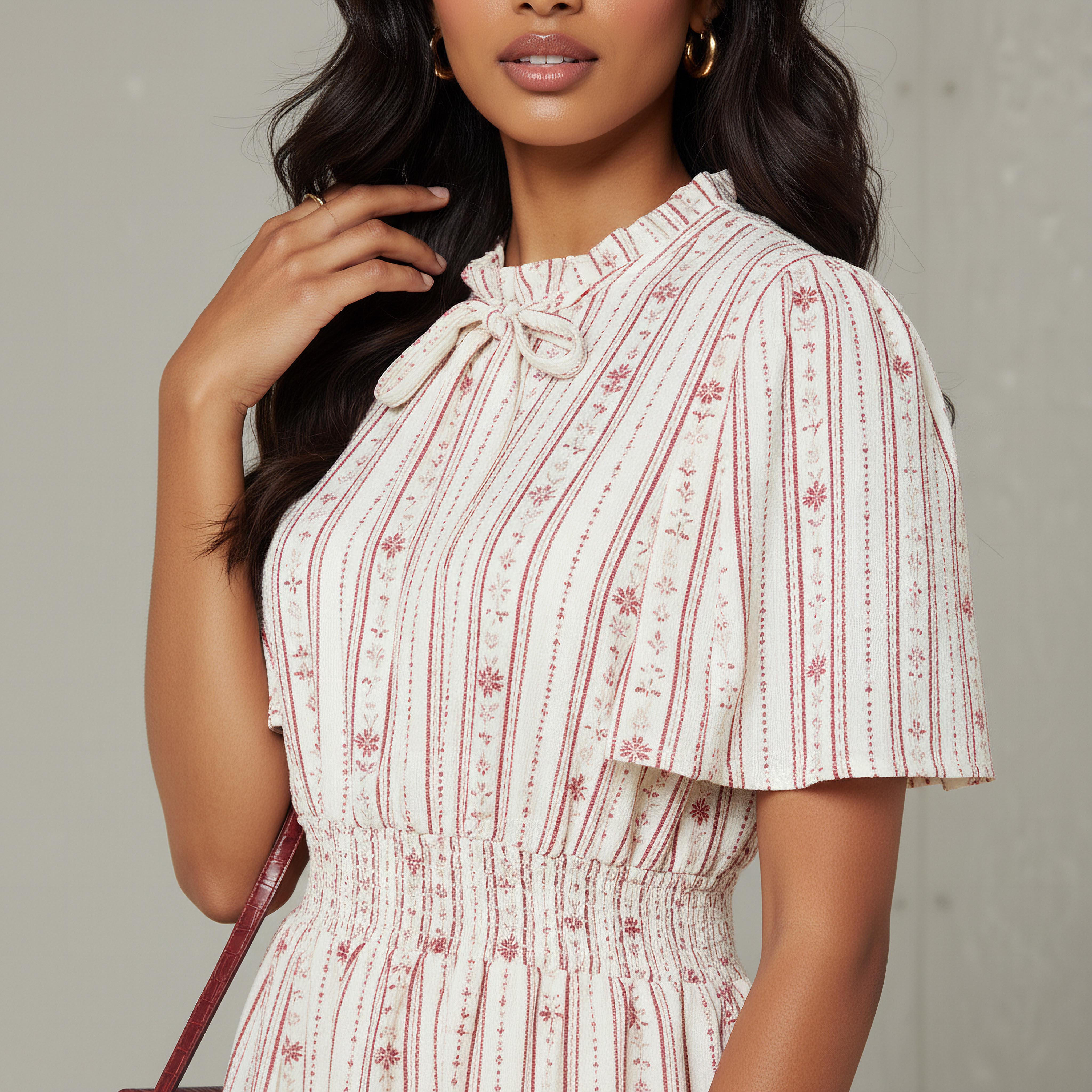 Tiered Midi Textured Viscose Dress with Flutter Sleeves-women-clothing-dresses-image-4