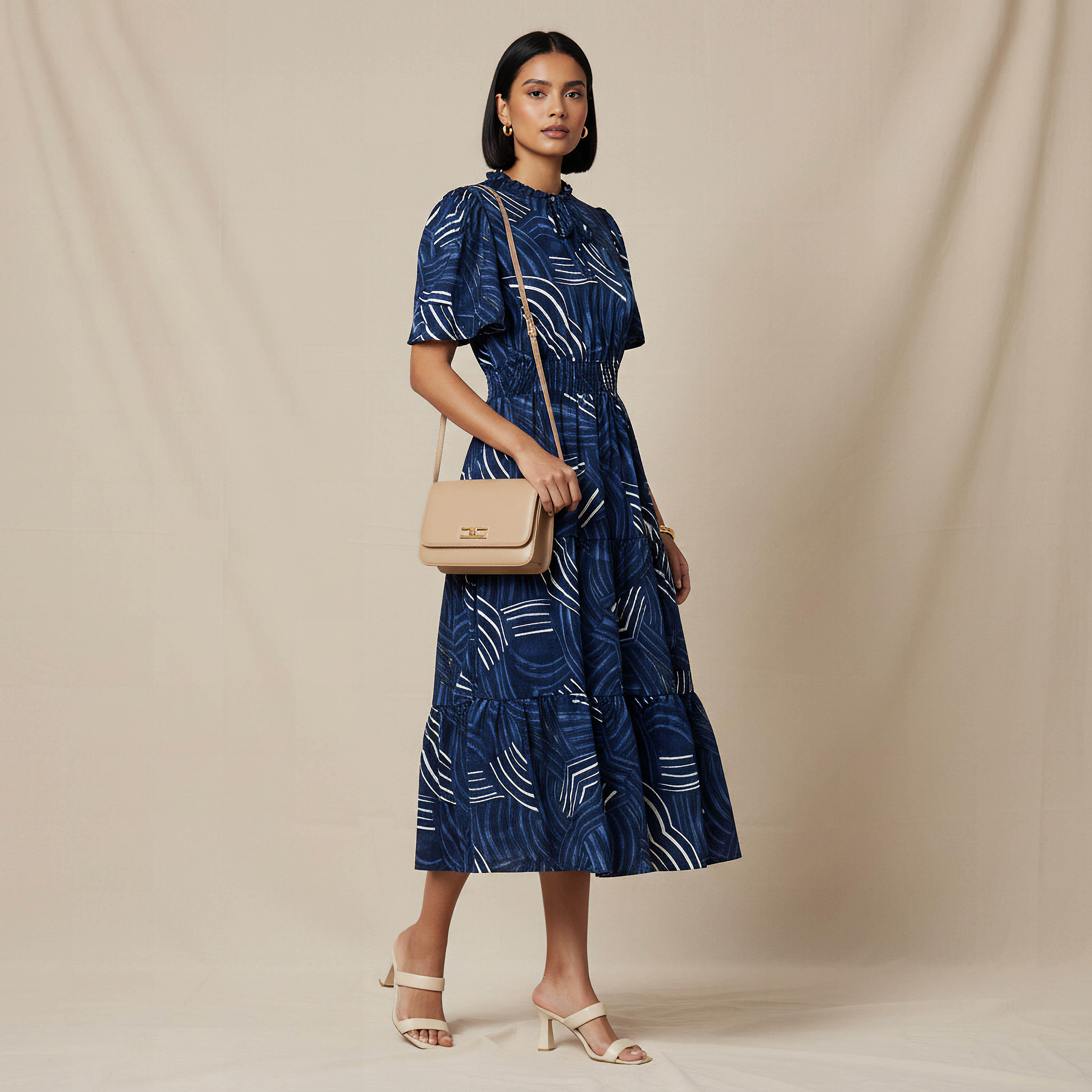Tiered Midi Viscose Dress with Flutter Sleeves-women-clothing-dresses-image-2
