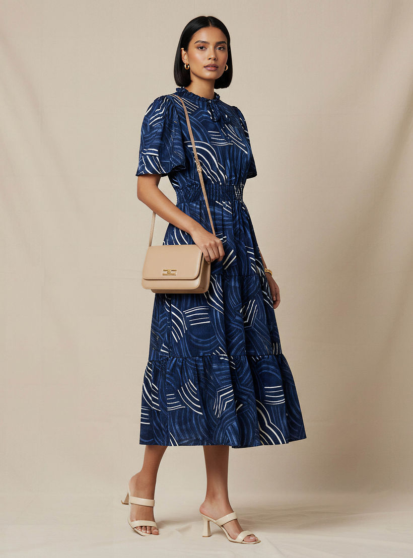 Tiered Midi Viscose Dress with Flutter Sleeves-women-clothing-dresses-image-2