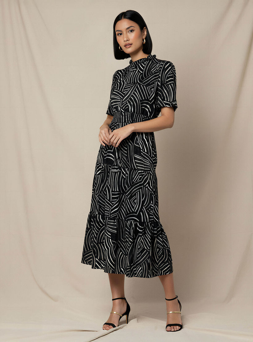 Tiered Midi Viscose Dress with Flutter Sleeves-women-clothing-dresses-image-1