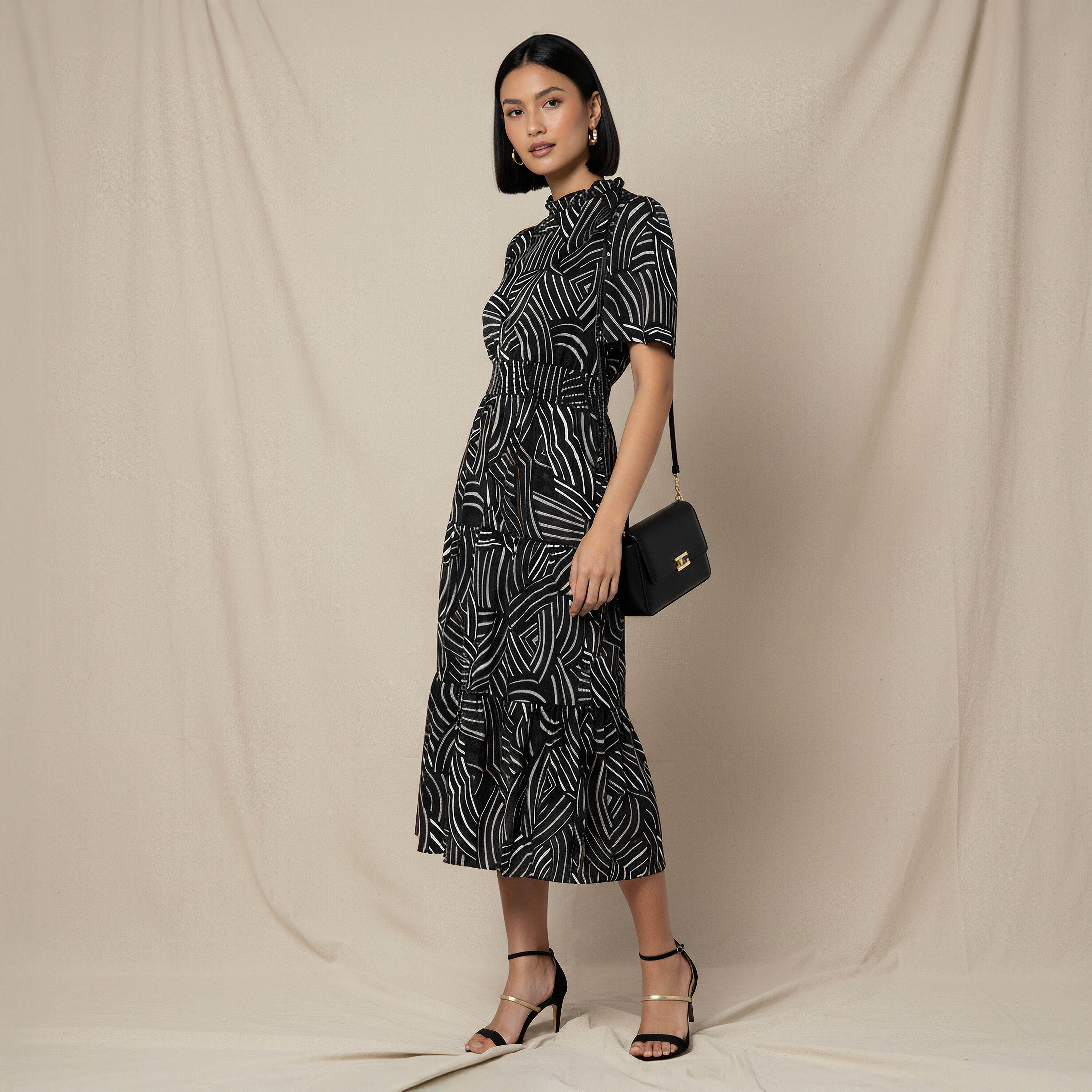 Tiered Midi Viscose Dress with Flutter Sleeves-women-clothing-dresses-image-2