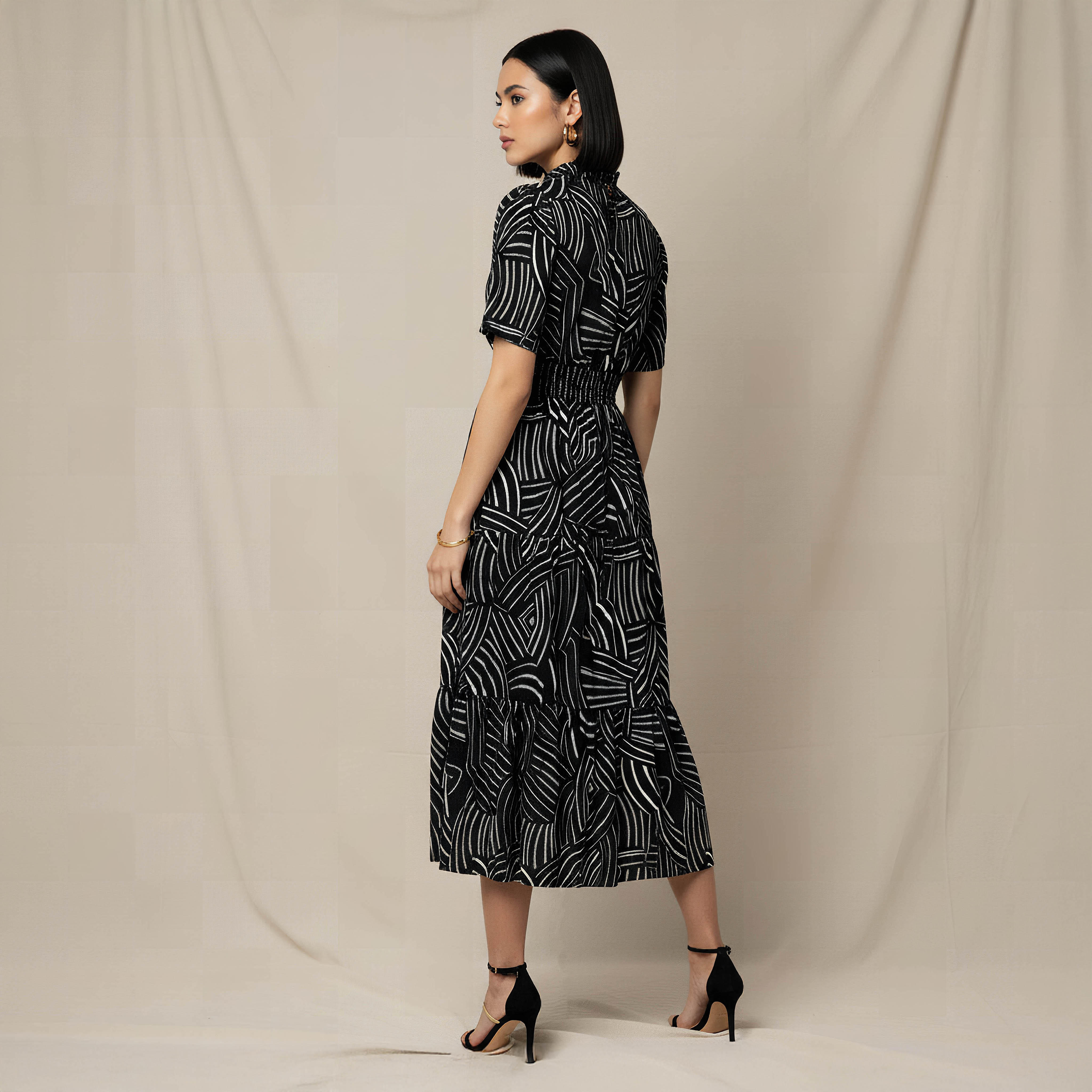Tiered Midi Viscose Dress with Flutter Sleeves-women-clothing-dresses-image-3
