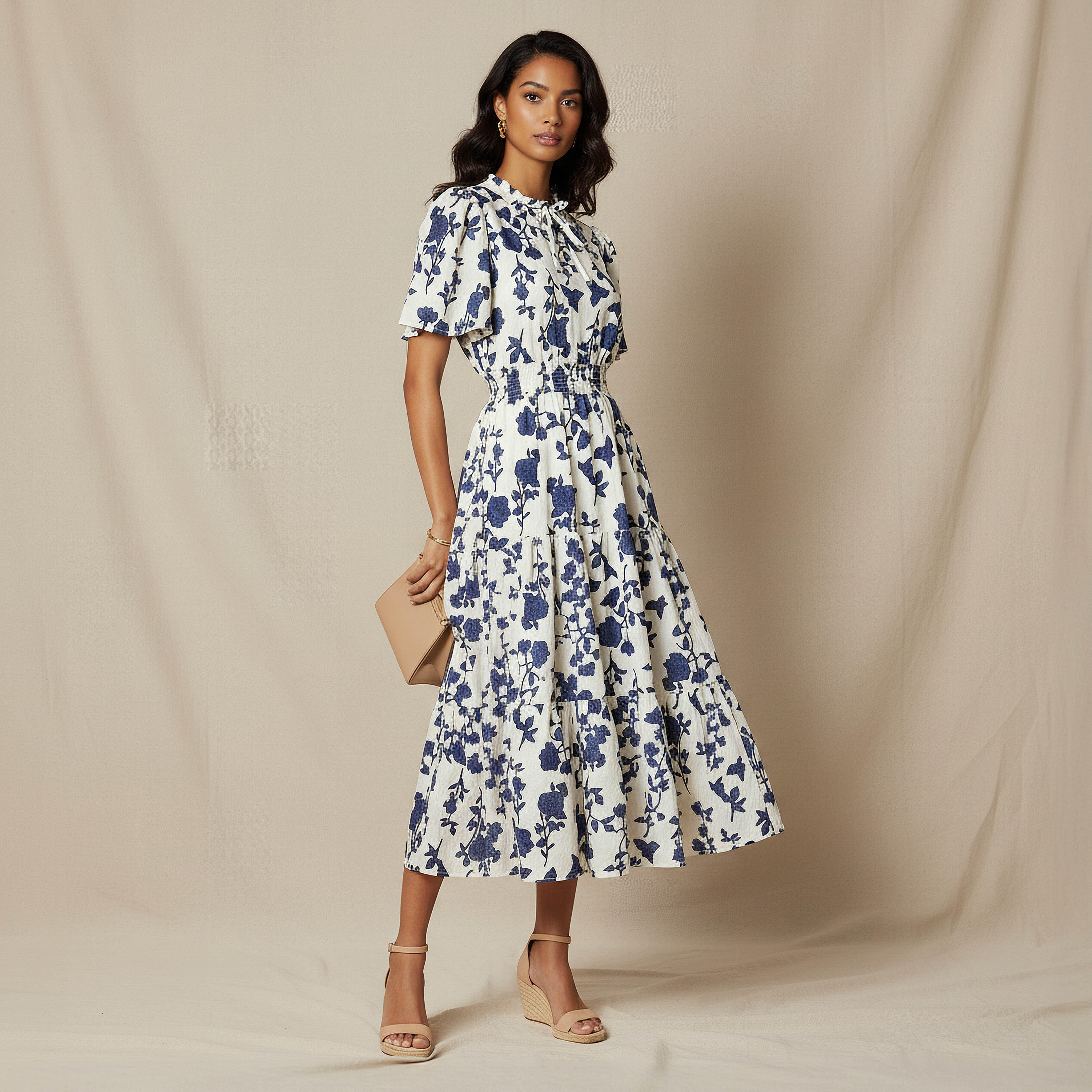 Tiered Midi Denim Dress with Flutter Sleeves-women-clothing-dresses-image-2
