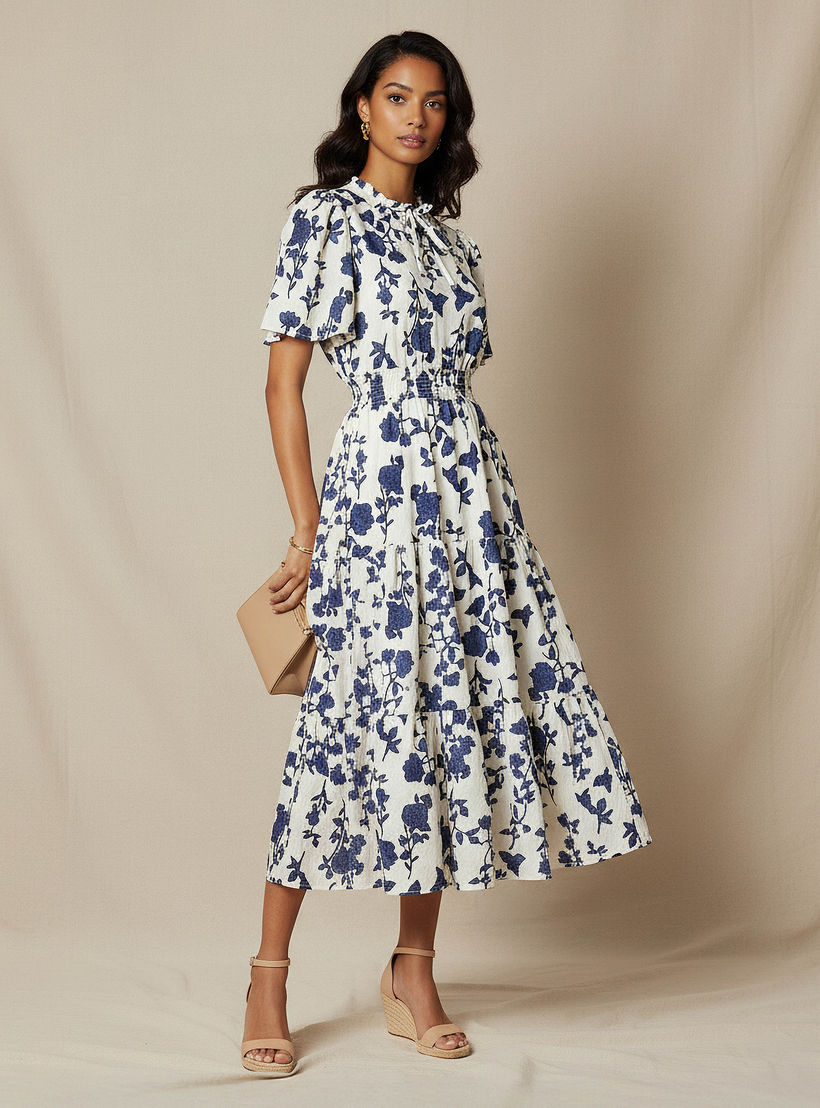 Tiered Midi Denim Dress with Flutter Sleeves-women-clothing-dresses-image-2