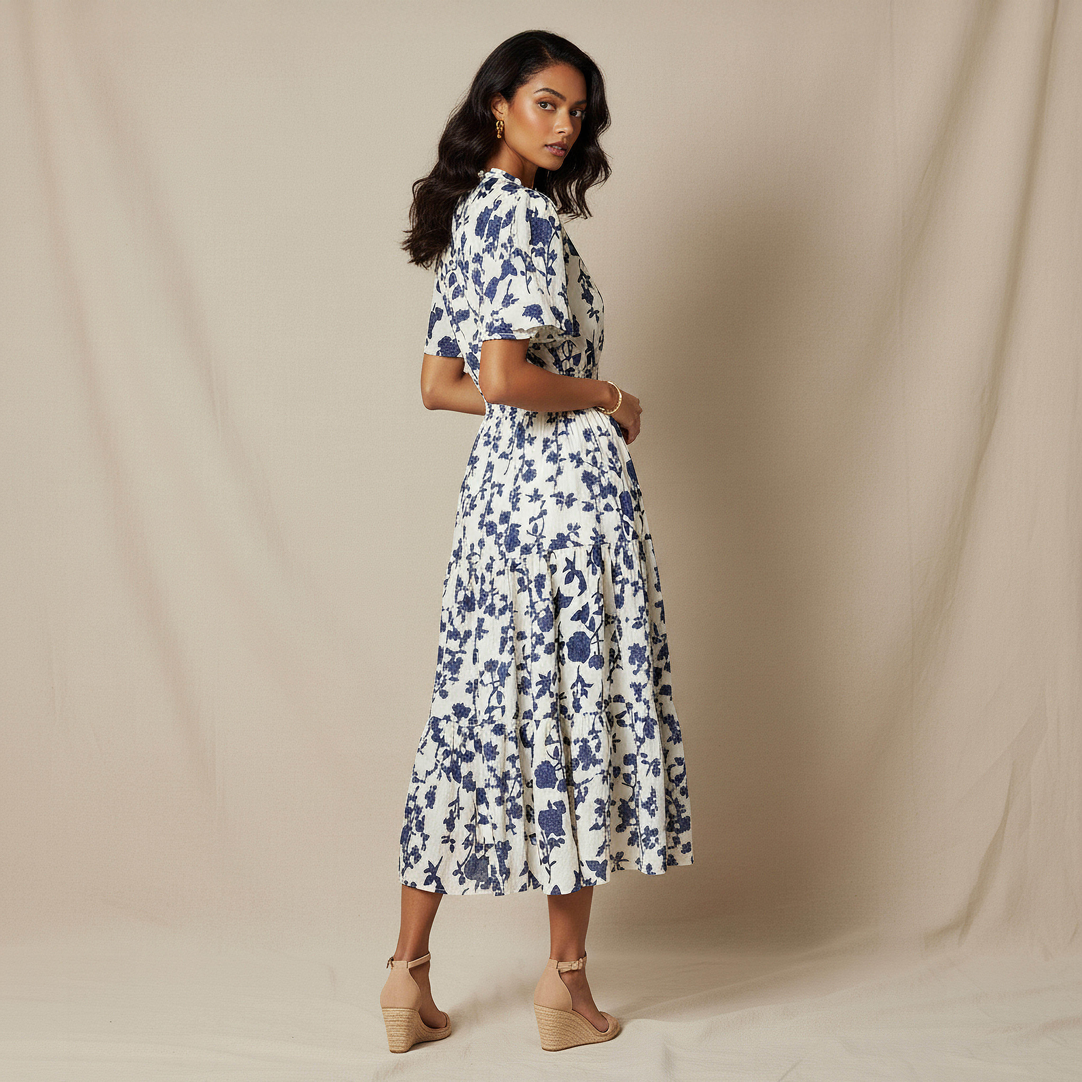 Tiered Midi Denim Dress with Flutter Sleeves-women-clothing-dresses-image-3