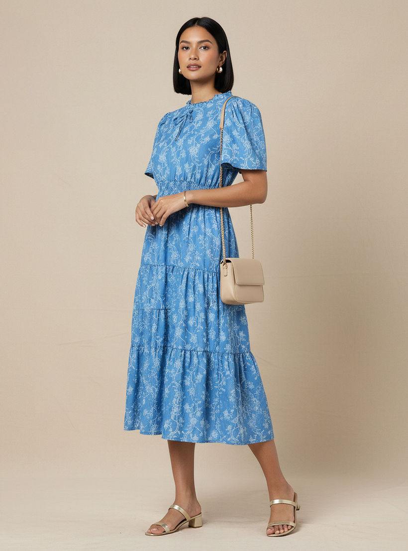 Tiered Midi Denim Dress with Flutter Sleeves-women-clothing-dresses-image-2