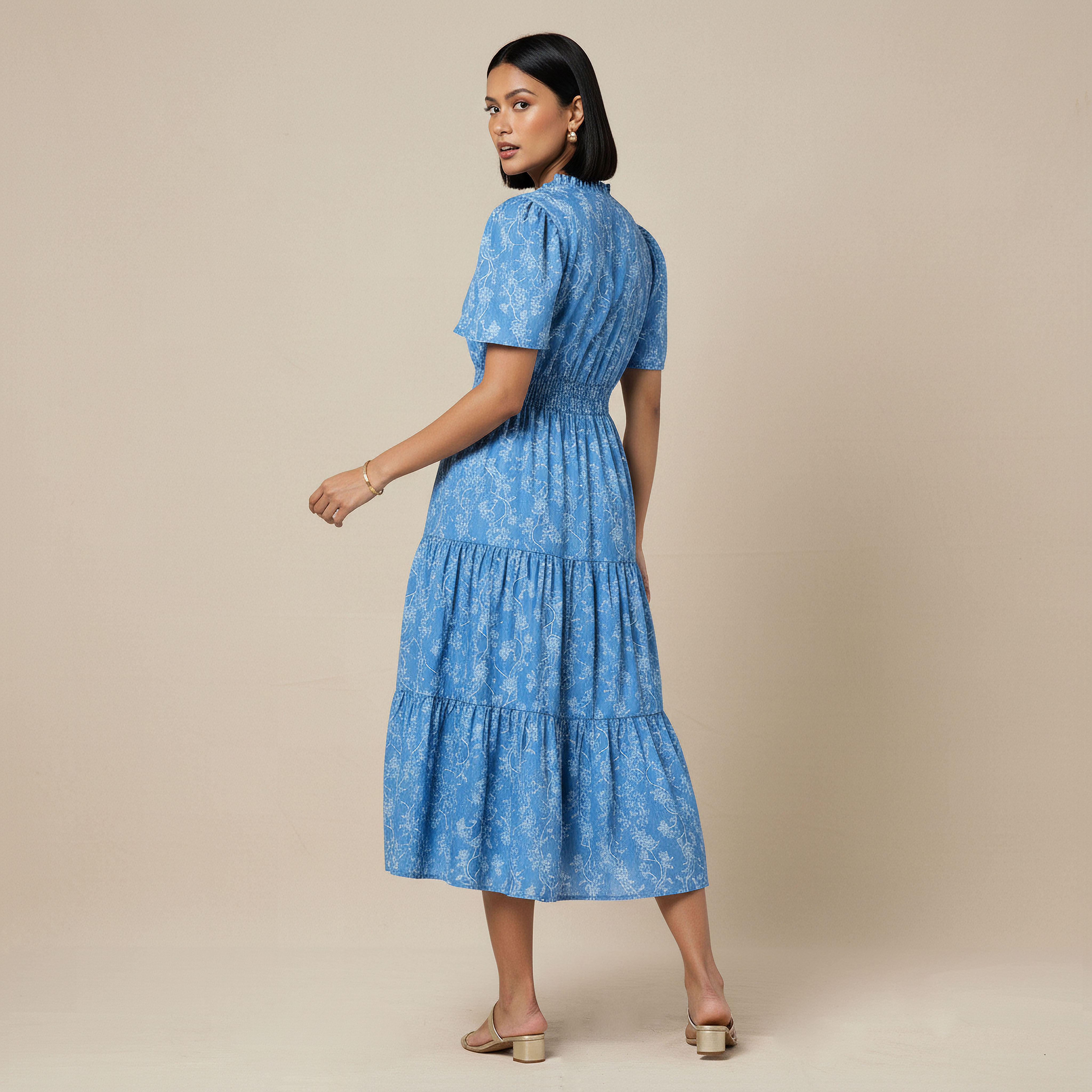 Tiered Midi Denim Dress with Flutter Sleeves-women-clothing-dresses-image-3