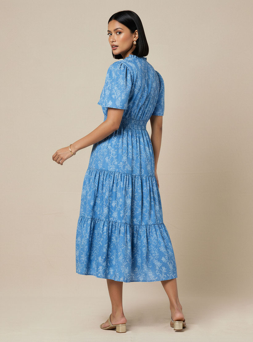 Tiered Midi Denim Dress with Flutter Sleeves-women-clothing-dresses-image-3