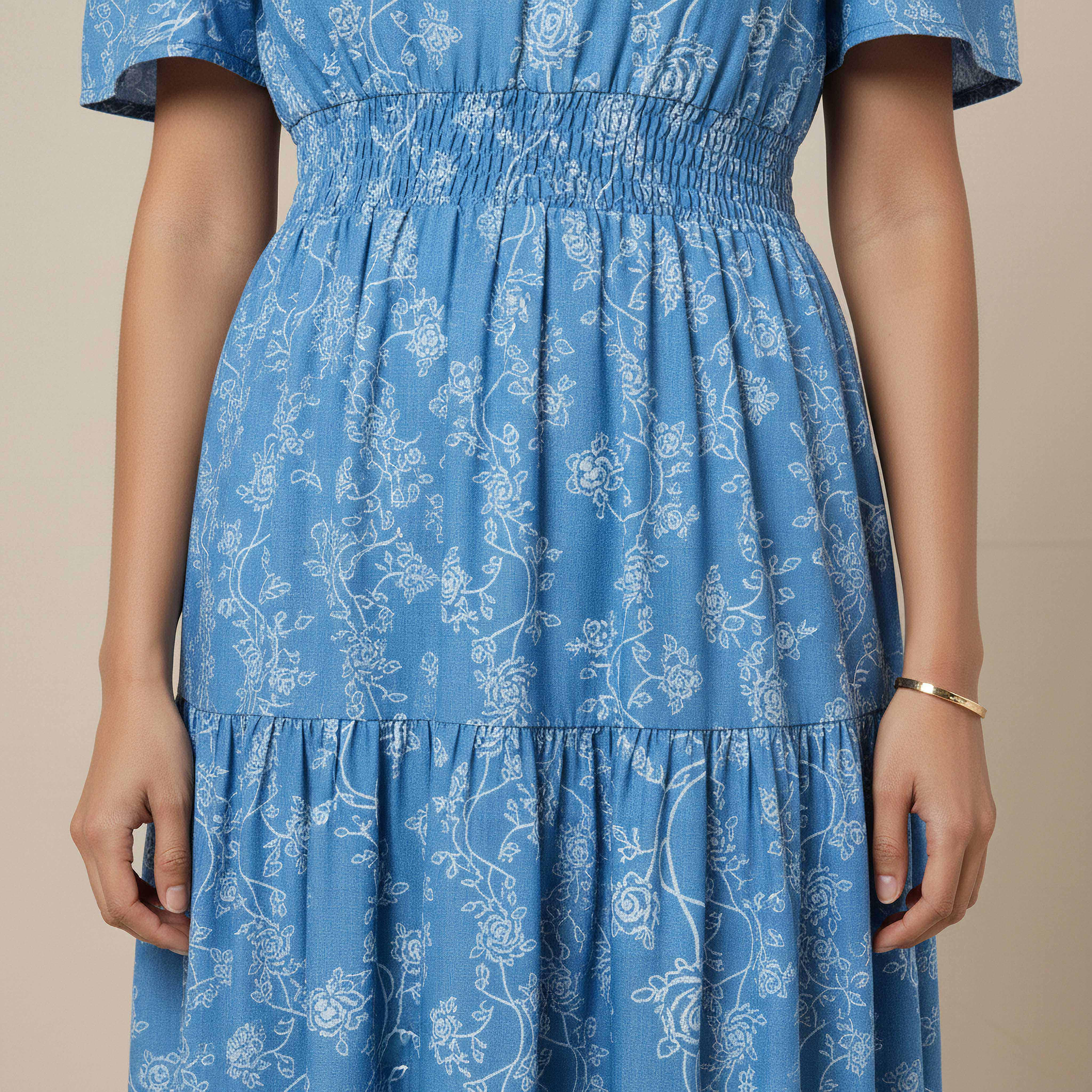 Tiered Midi Denim Dress with Flutter Sleeves-women-clothing-dresses-image-4