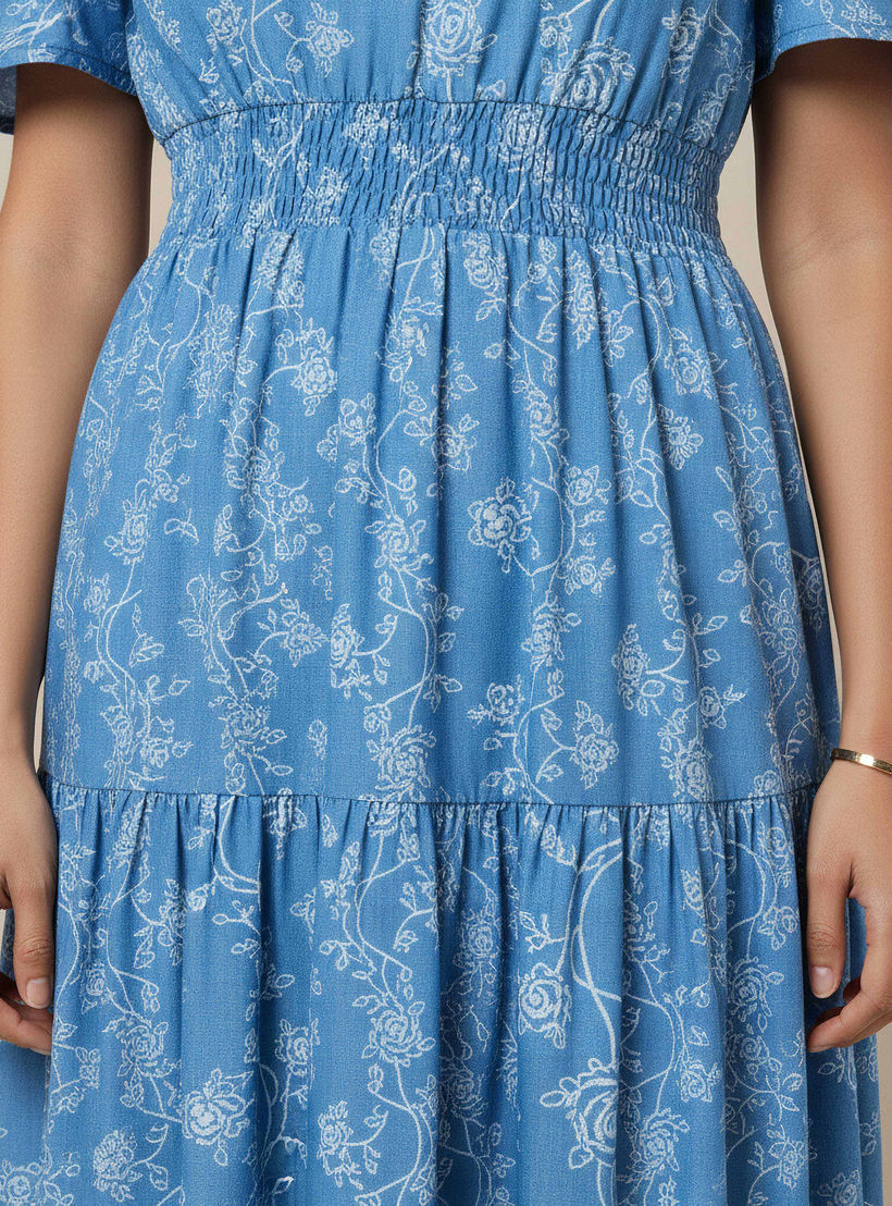 Tiered Midi Denim Dress with Flutter Sleeves-women-clothing-dresses-image-4