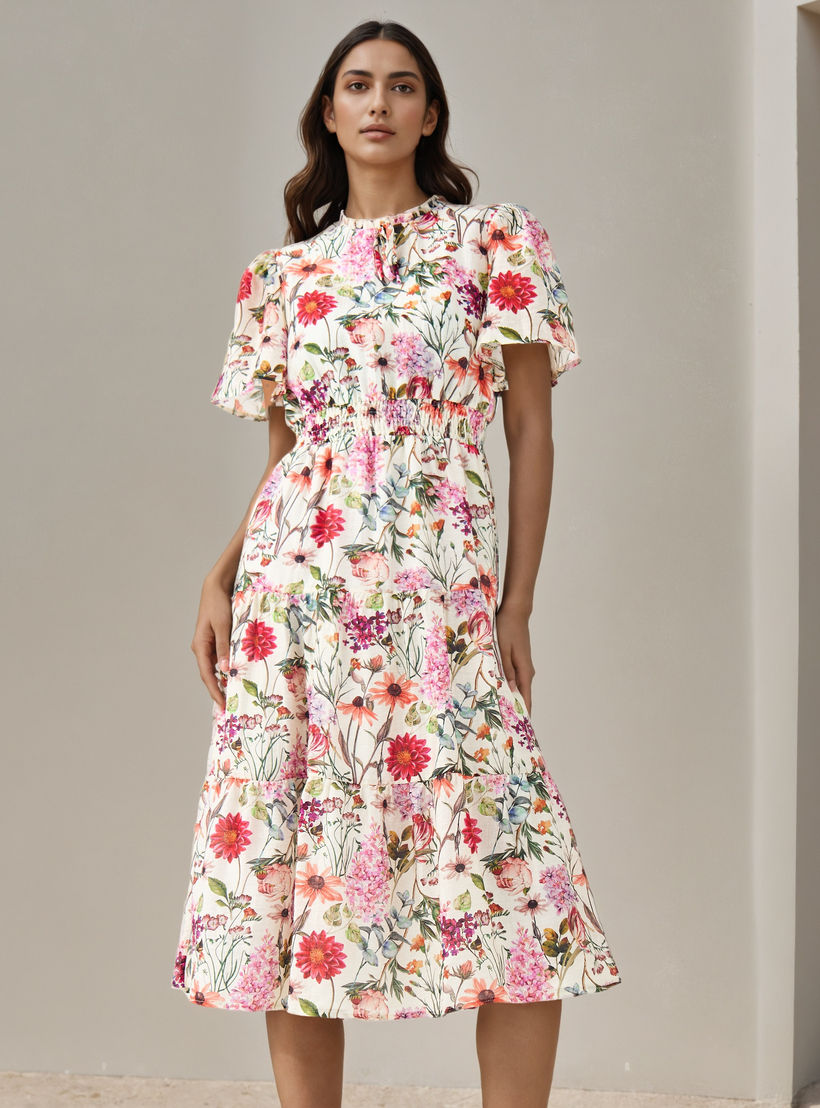 Tiered Midi Denim Dress with Flutter Sleeves-women-clothing-dresses-image-1
