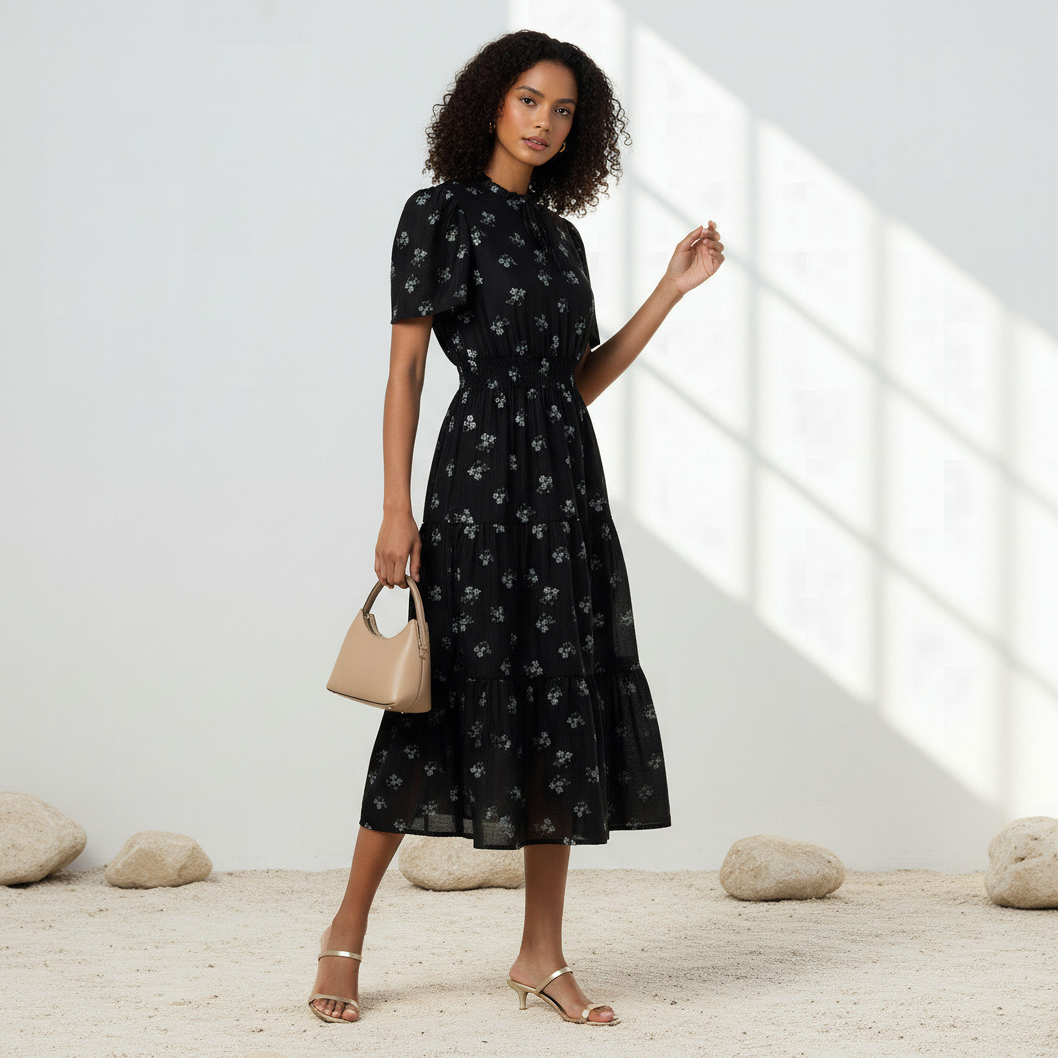 Tiered Midi Viscose Dress with Flutter Sleeves-women-clothing-dresses-image-2