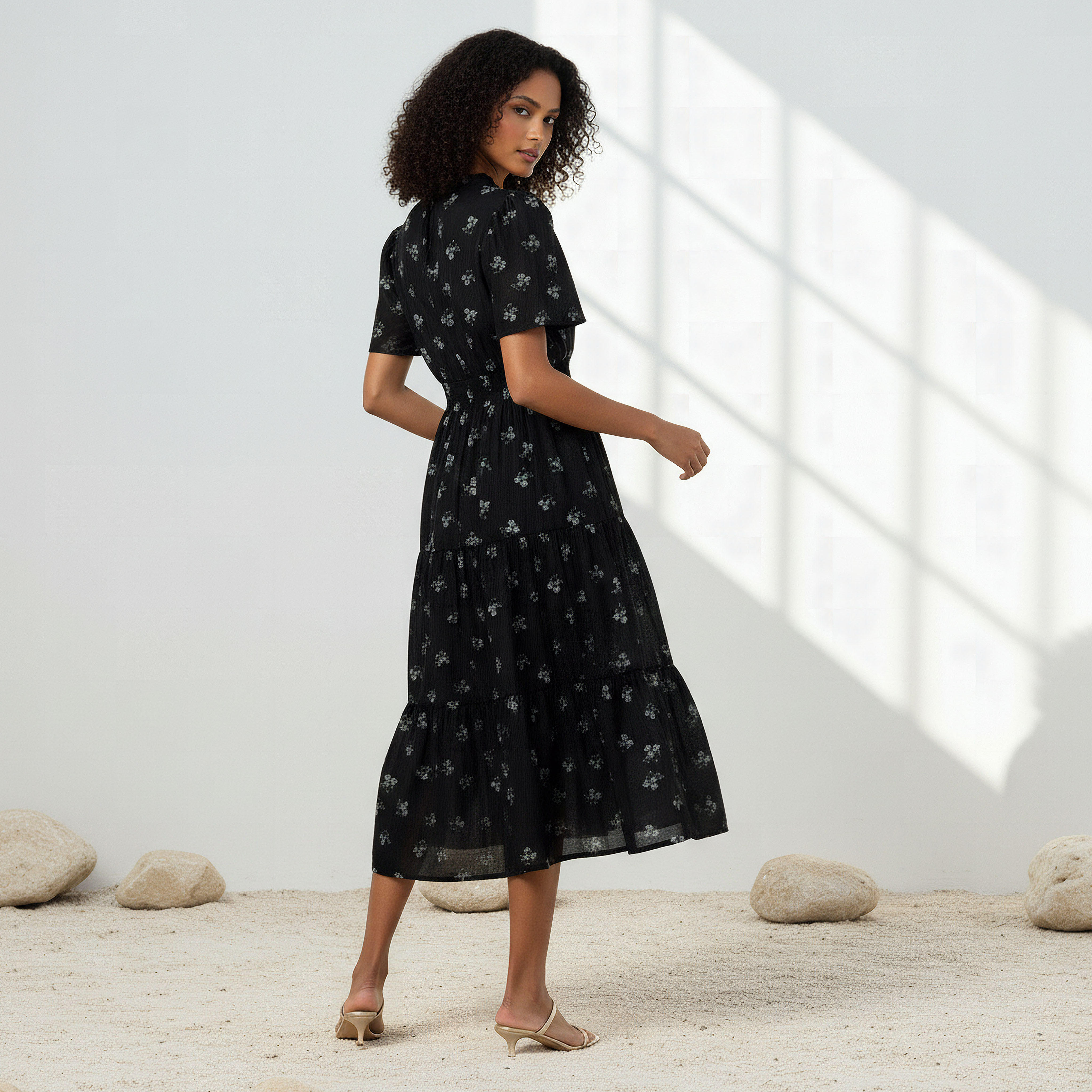 Tiered Midi Viscose Dress with Flutter Sleeves-women-clothing-dresses-image-3