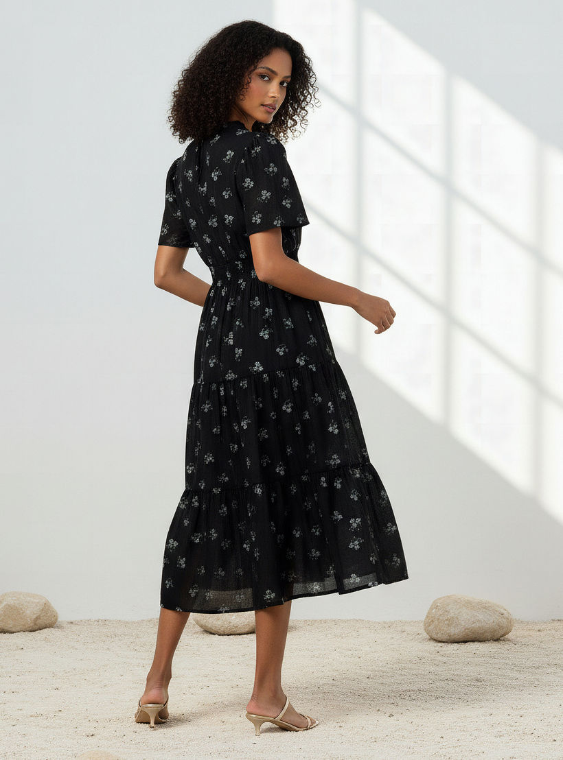 Tiered Midi Viscose Dress with Flutter Sleeves-women-clothing-dresses-image-3