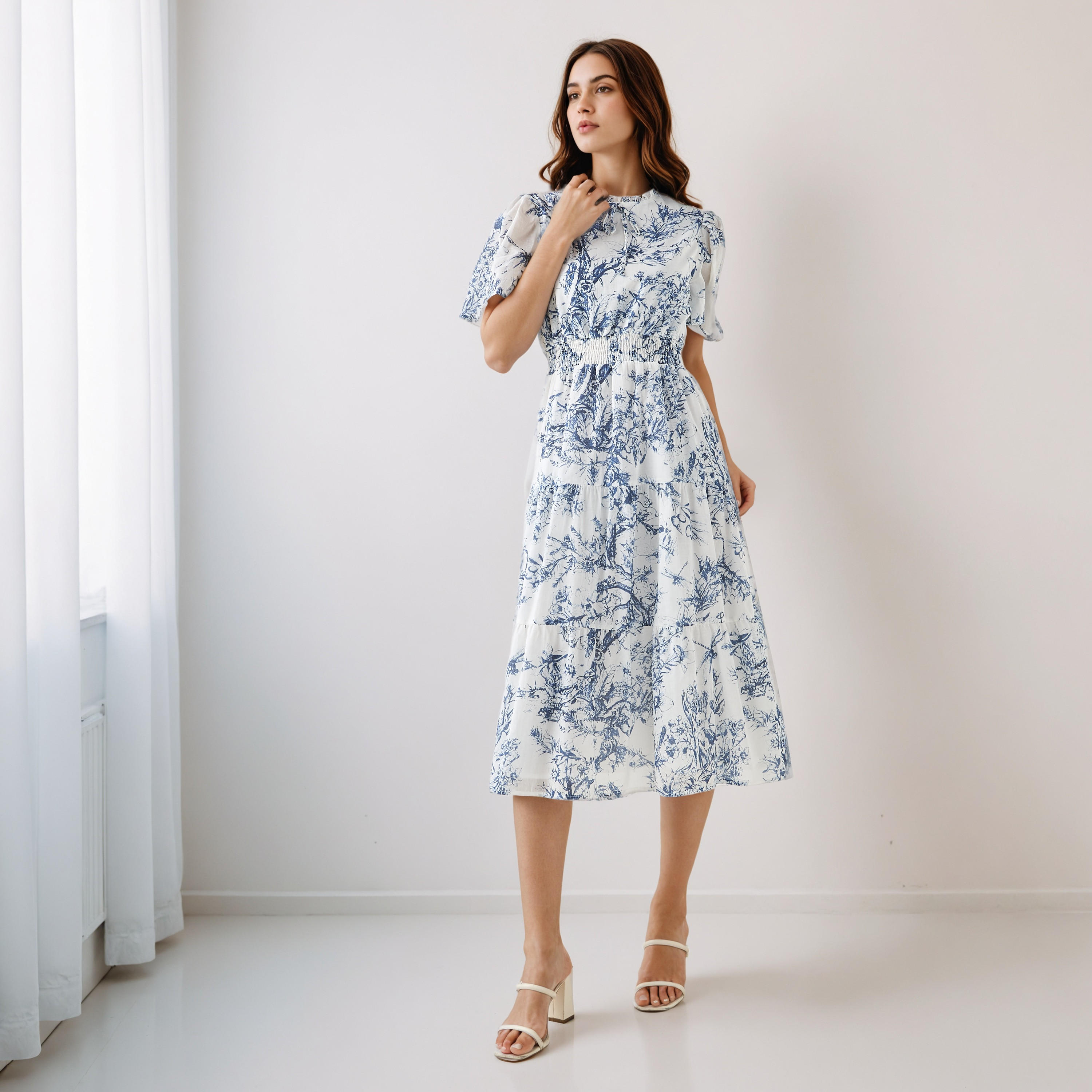 Tiered Midi Denim Dress with Flutter Sleeves-women-clothing-dresses-image-2