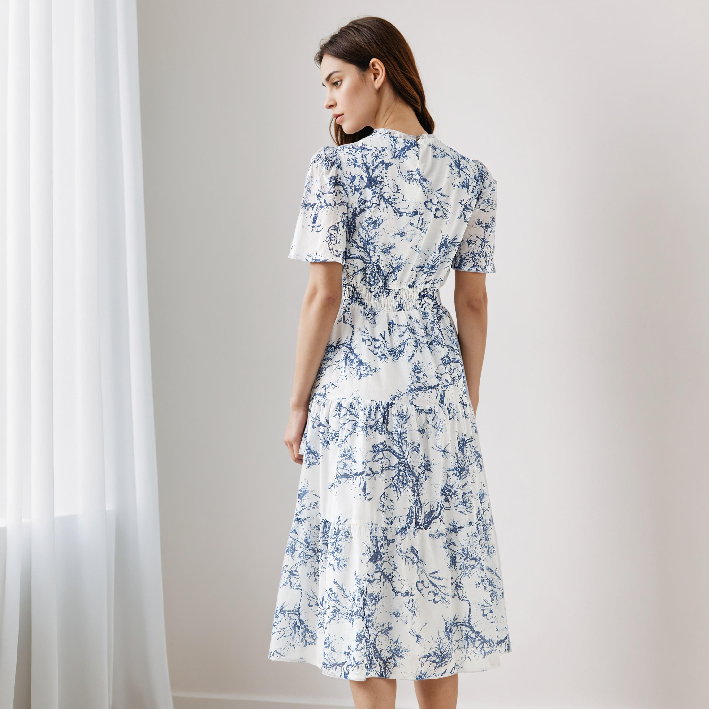 Tiered Midi Denim Dress with Flutter Sleeves-women-clothing-dresses-image-3