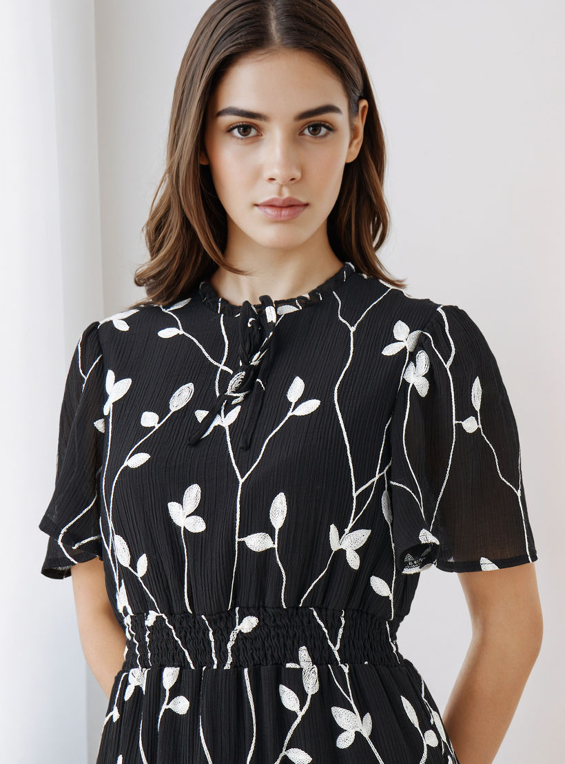 Embroidered Tiered Midi Viscose Dress with Flutter Sleeves-women-clothing-dresses-image-4