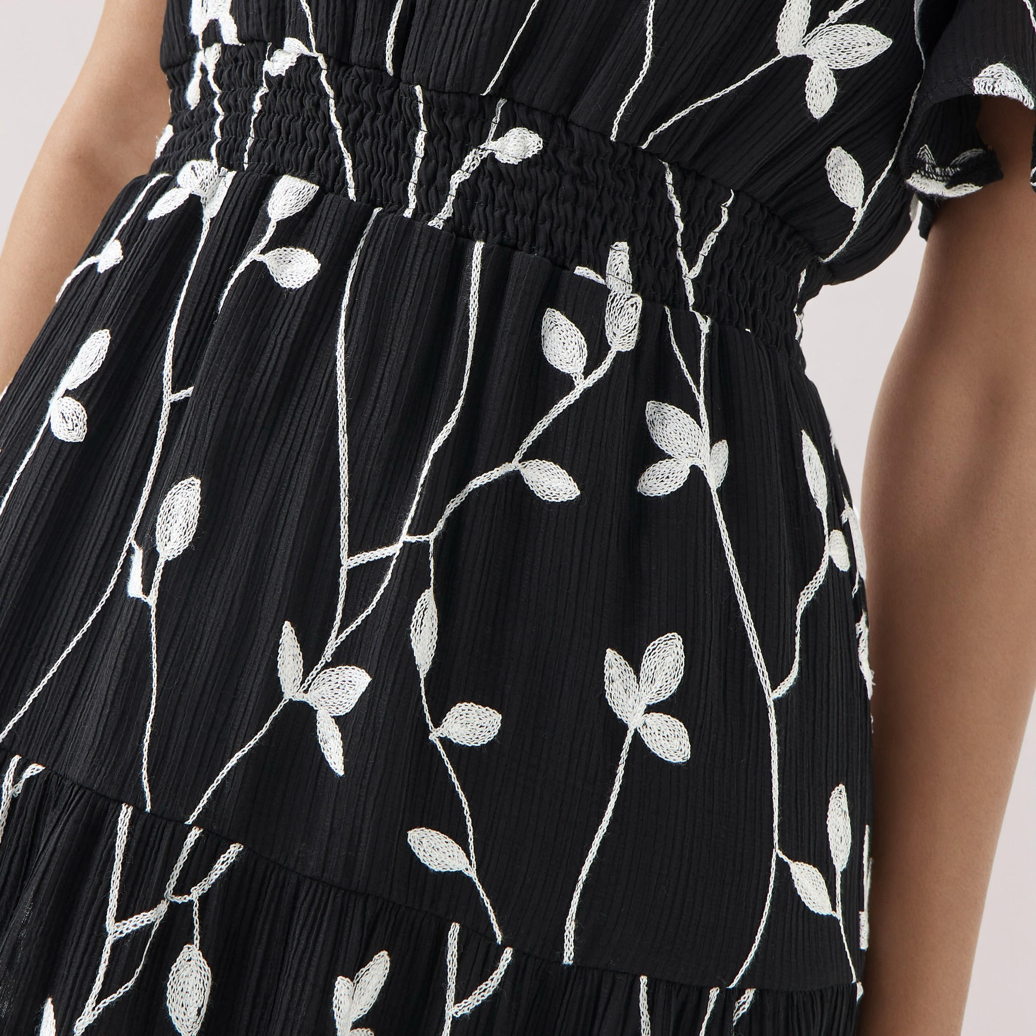 Embroidered Tiered Midi Viscose Dress with Flutter Sleeves-women-clothing-dresses-image-5