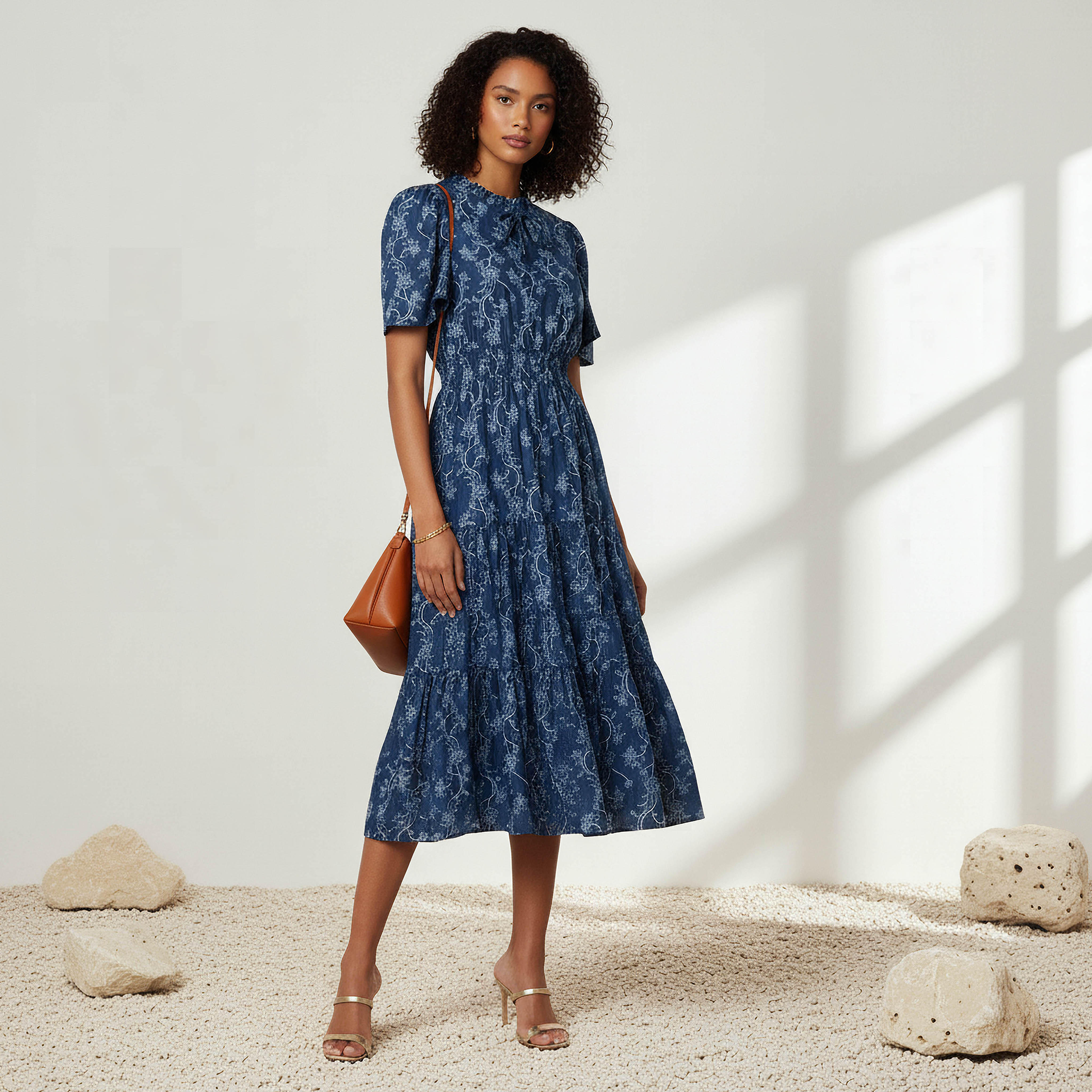 Tiered Midi Denim Dress with Flutter Sleeves-women-clothing-dresses-image-2