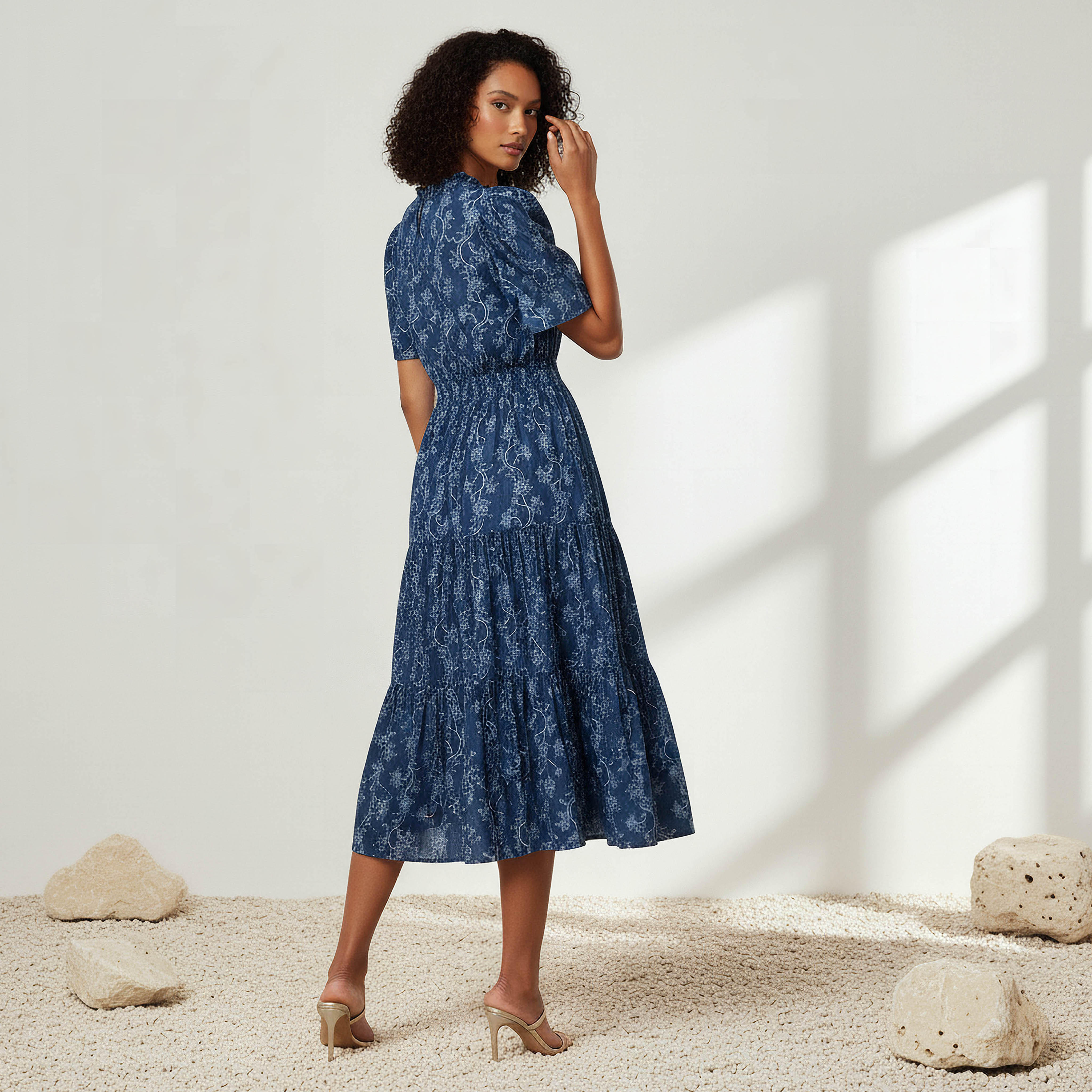 Tiered Midi Denim Dress with Flutter Sleeves-women-clothing-dresses-image-3