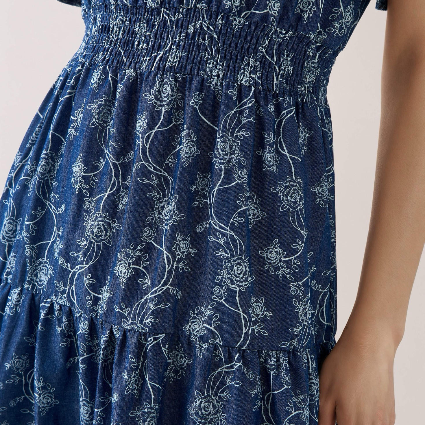 Tiered Midi Denim Dress with Flutter Sleeves-women-clothing-dresses-image-5