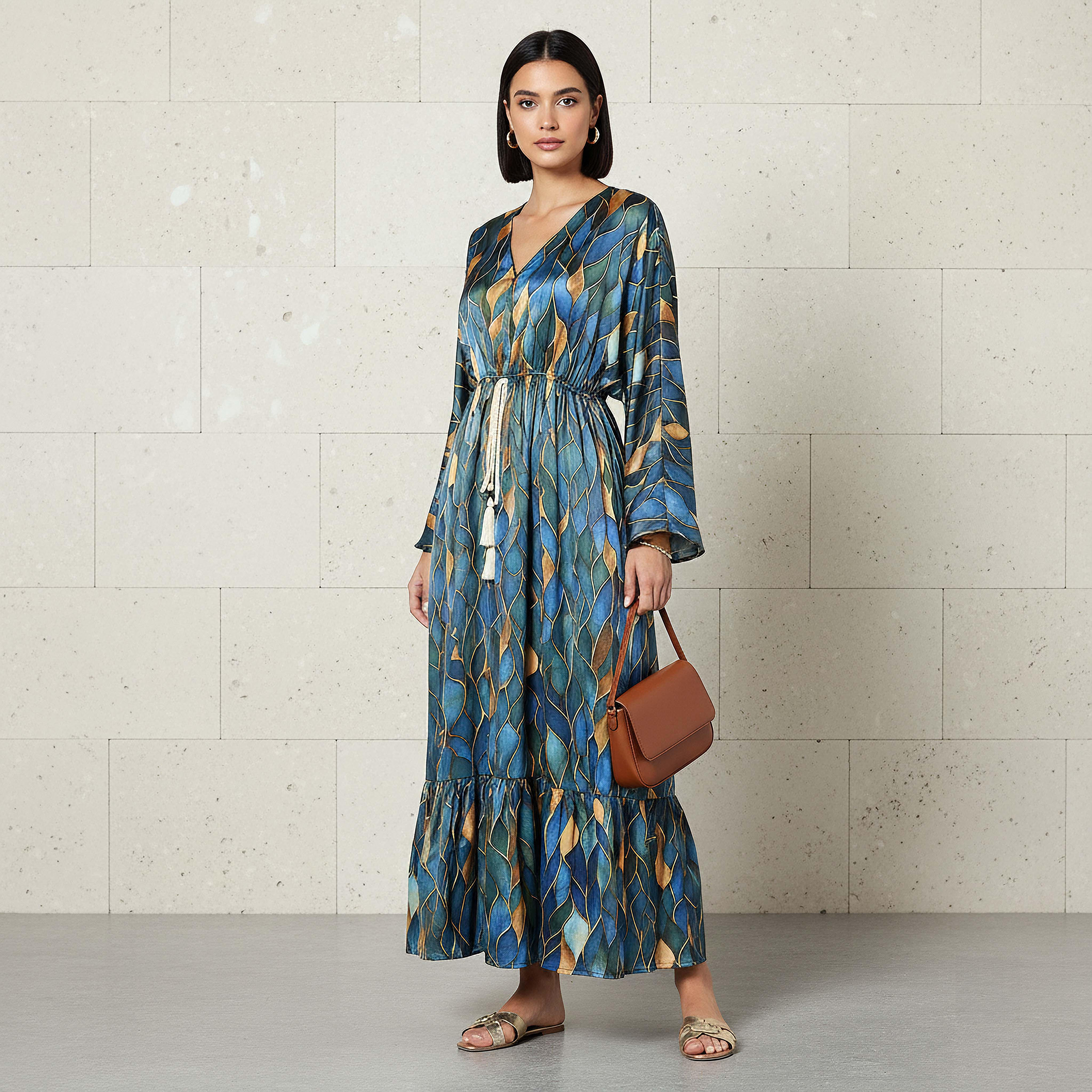 فستان قفطان فيسكوز بطبعات للنساء-women-clothing-dresses-image-1