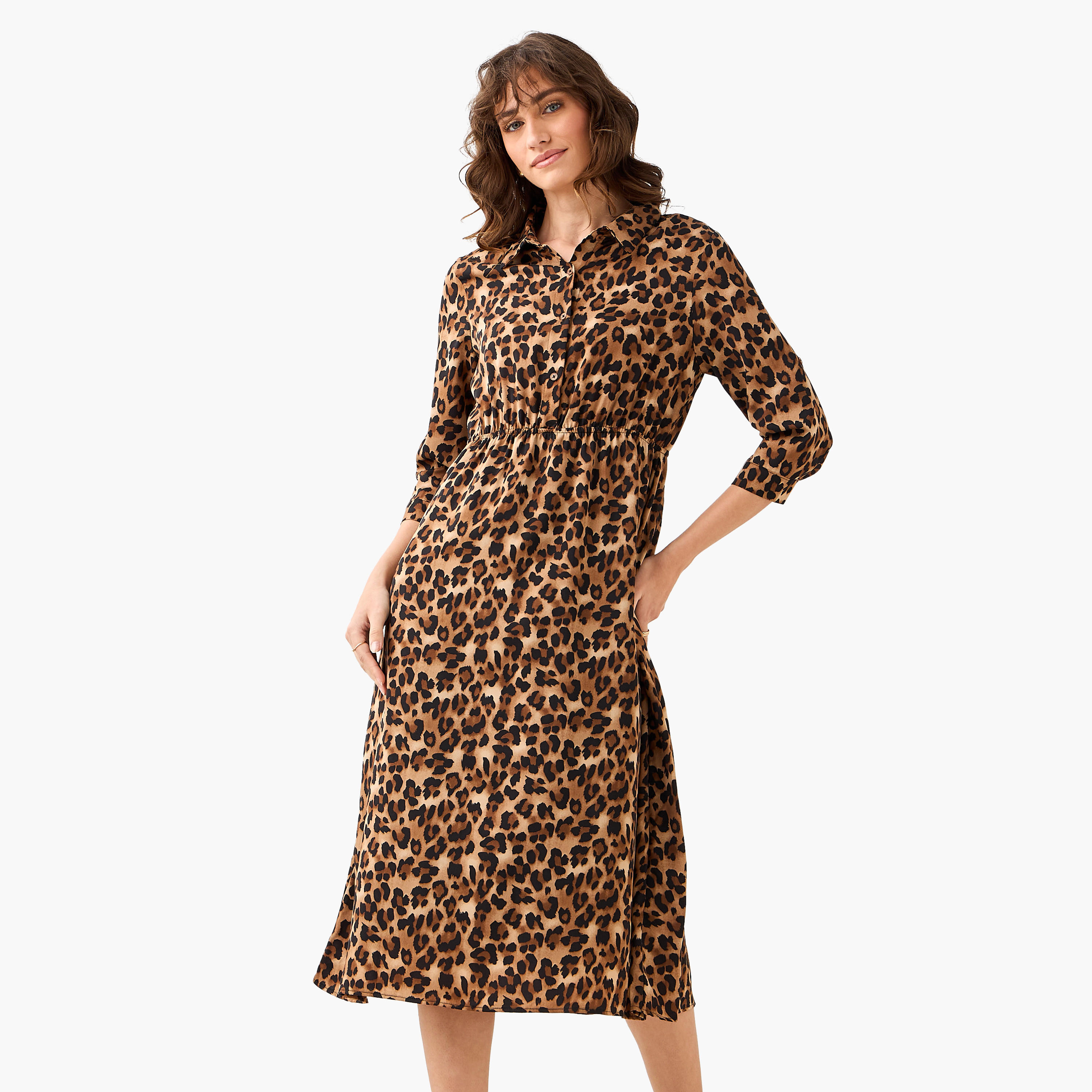 Midi Cotton Shirt Dress with Animal Print-women-clothing-dresses-image-1