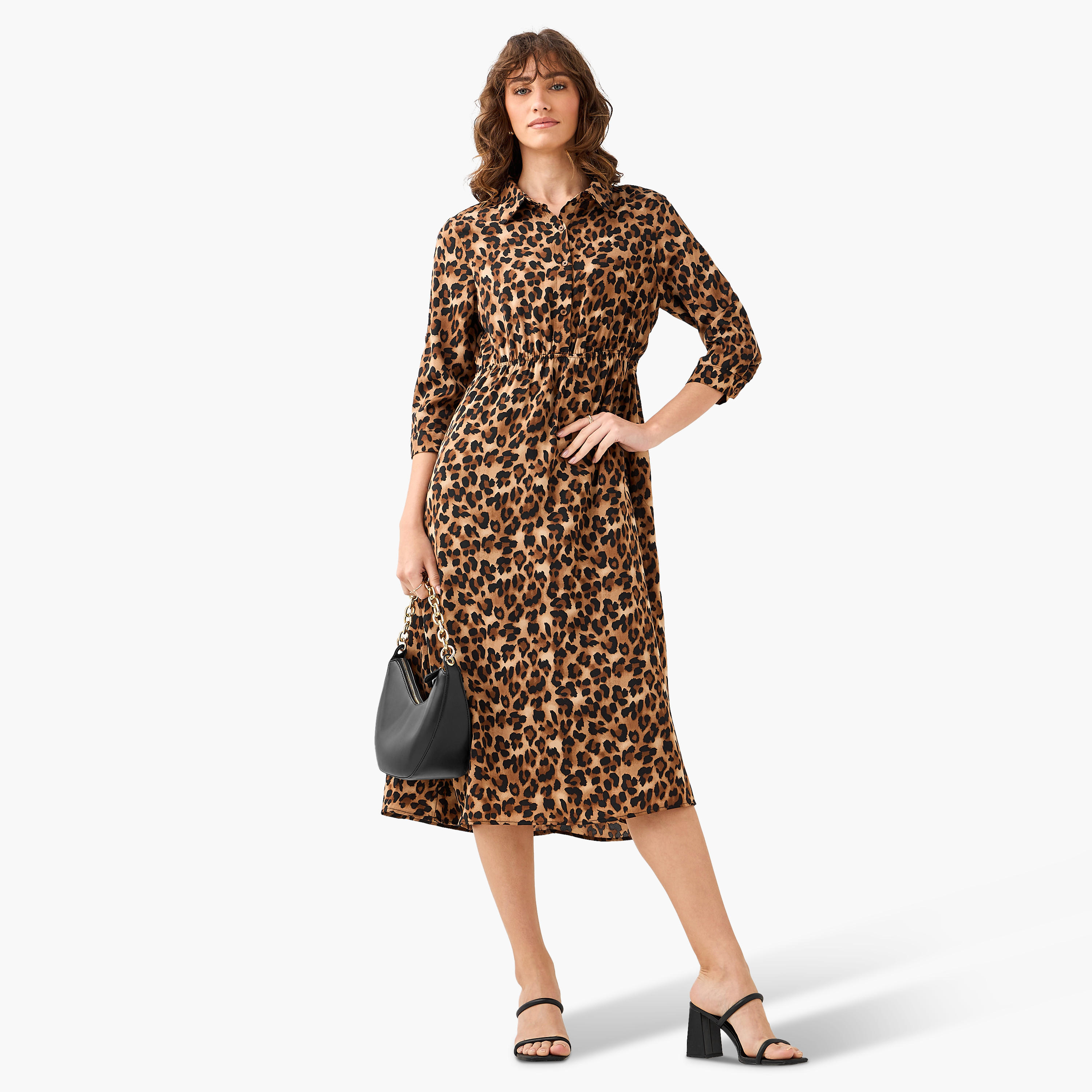 Midi Cotton Shirt Dress with Animal Print-women-clothing-dresses-image-2