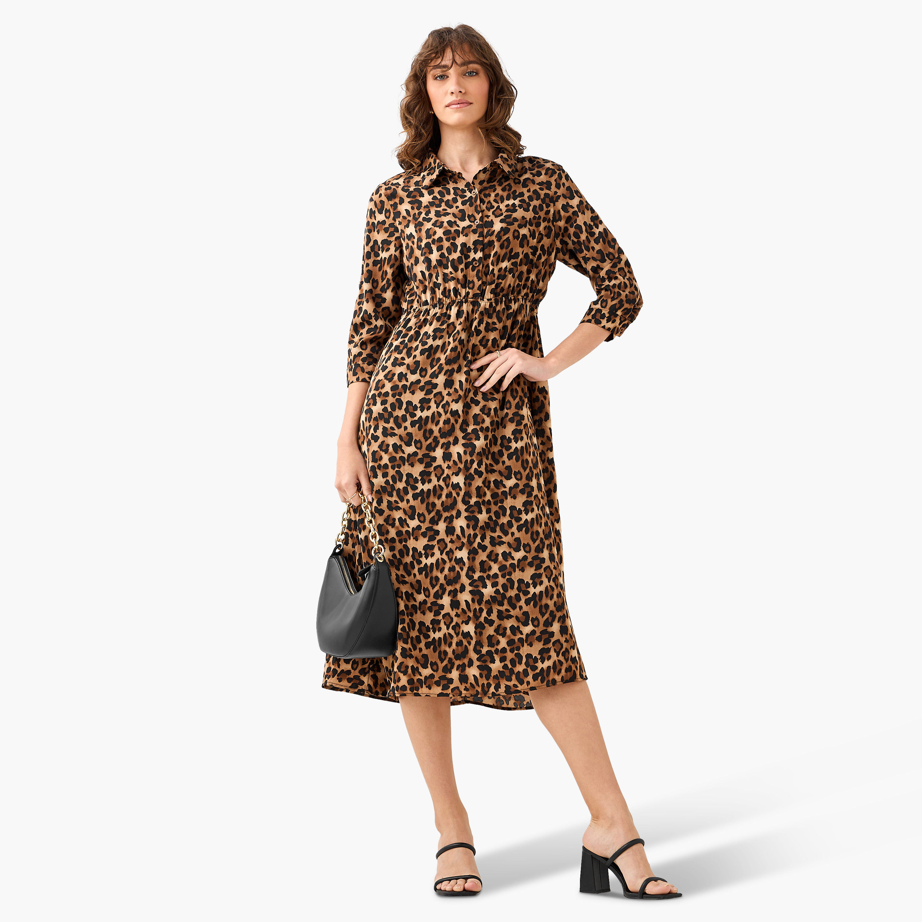 Midi Cotton Shirt Dress with Animal Print-women-clothing-dresses-image-2