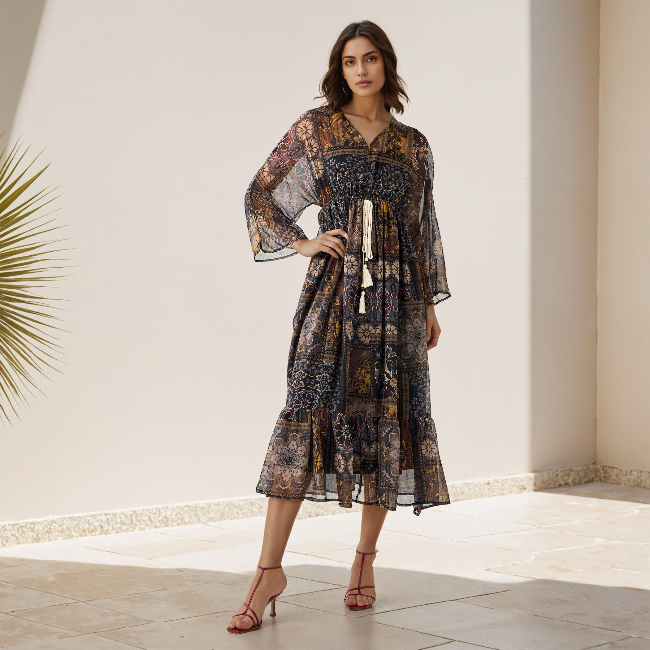 Floral Print Kaftan Women Dress Viscose-women-clothing-dresses-image-1