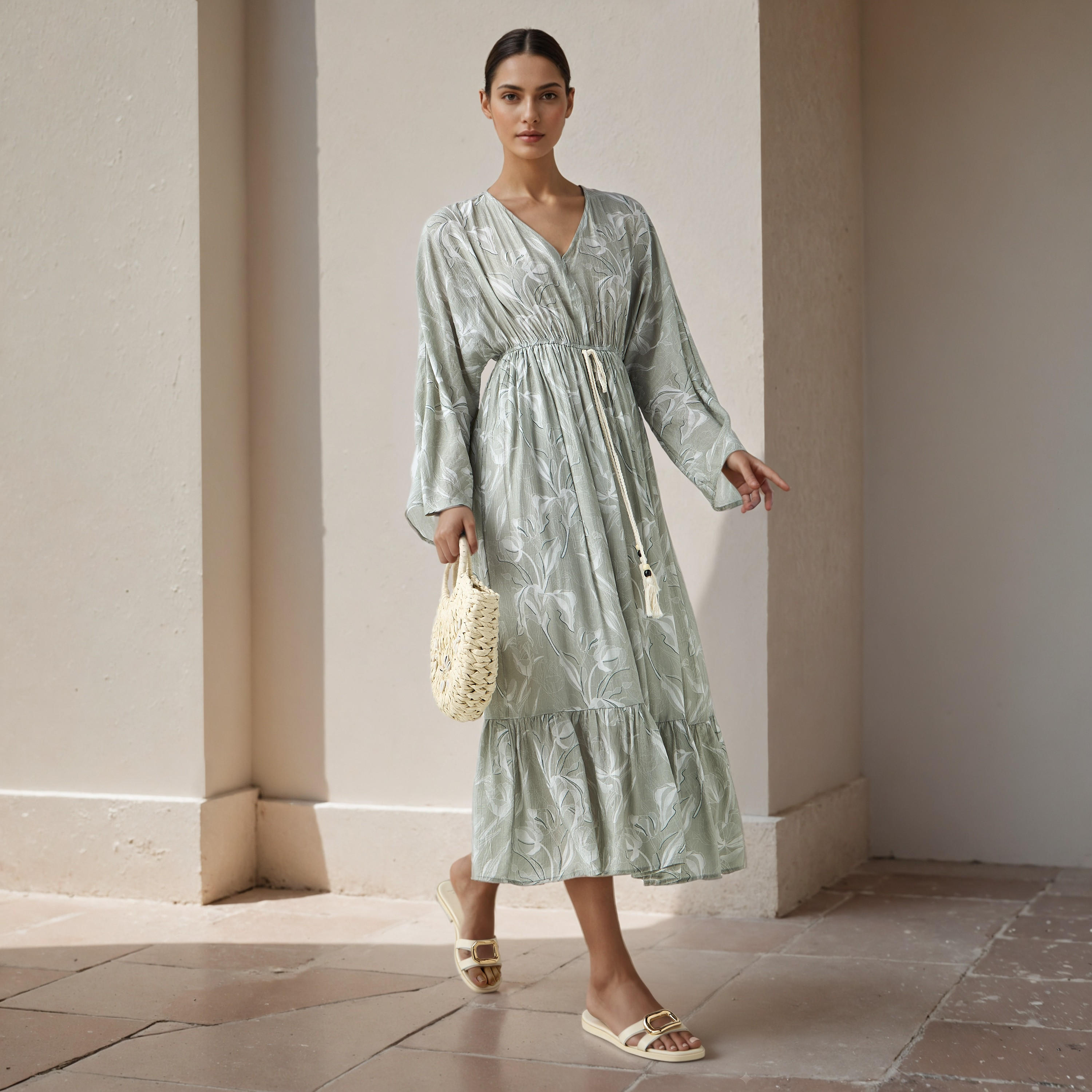 فستان قفطان فيسكوز بطبعات زهرية للنساء-women-clothing-dresses-image-1